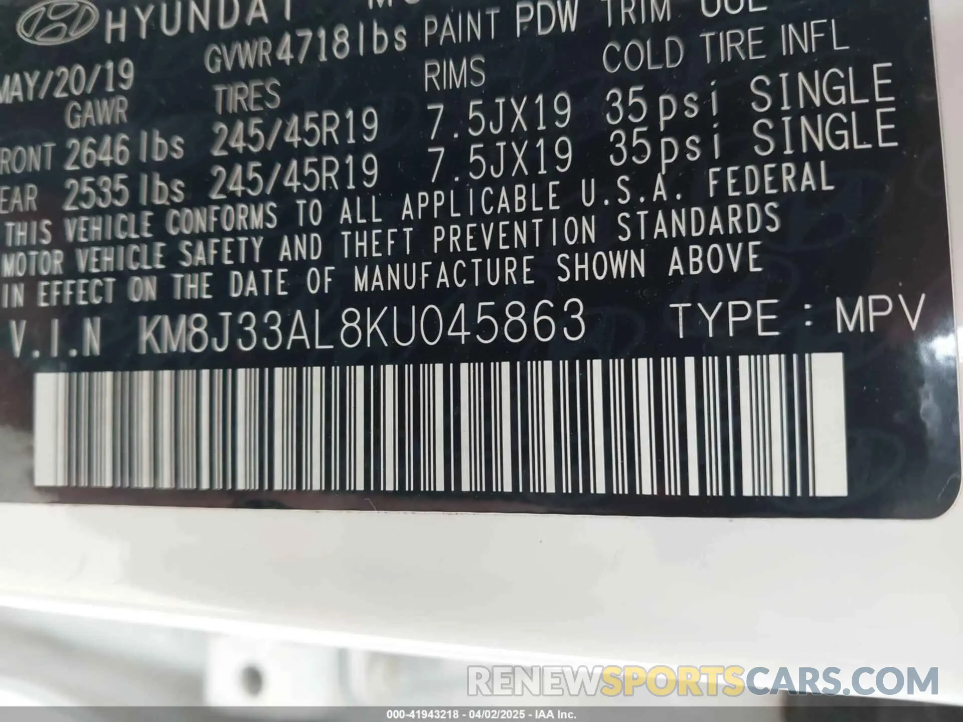 9 Photograph of a damaged car KM8J33AL8KU045863 HYUNDAI TUCSON 2019