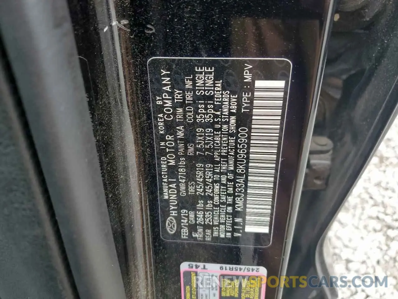 13 Photograph of a damaged car KM8J33AL8KU965900 HYUNDAI TUCSON 2019