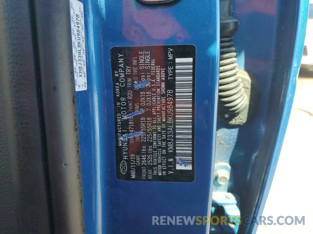 12 Photograph of a damaged car KM8J33AL8KU984978 HYUNDAI TUCSON 2019