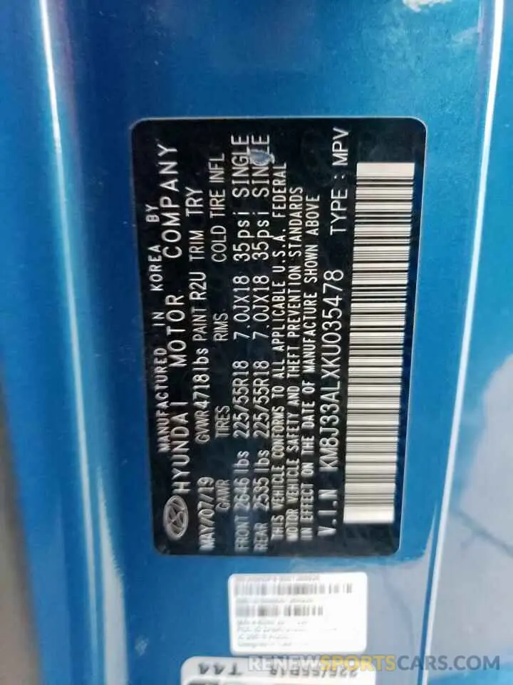 16 Photograph of a damaged car KM8J33ALXKU035478 HYUNDAI TUCSON 2019