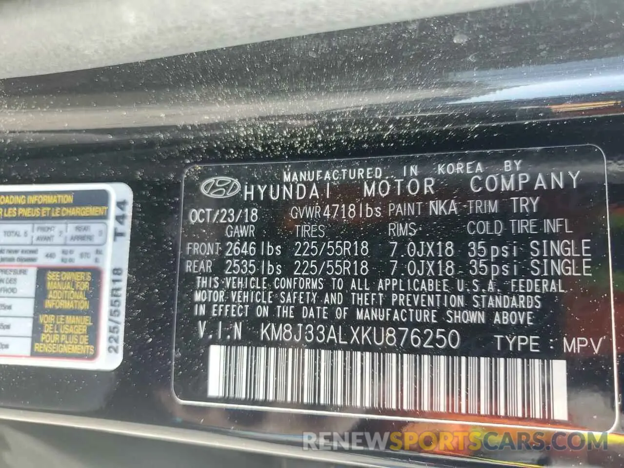 13 Photograph of a damaged car KM8J33ALXKU876250 HYUNDAI TUCSON 2019