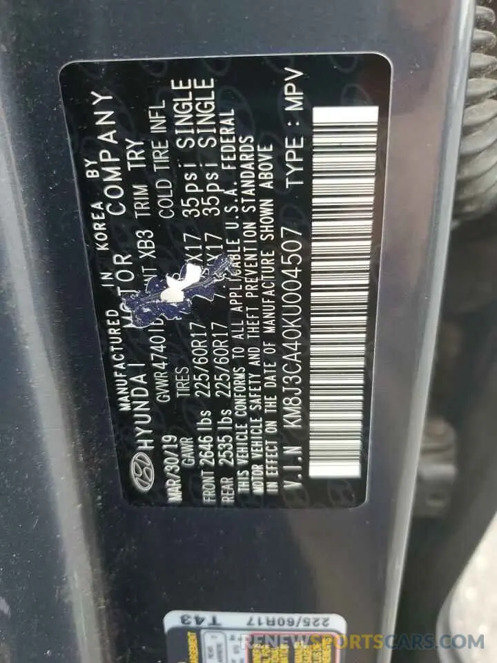 13 Photograph of a damaged car KM8J3CA40KU004507 HYUNDAI TUCSON 2019