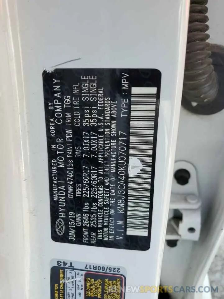 13 Photograph of a damaged car KM8J3CA40KU070717 HYUNDAI TUCSON 2019