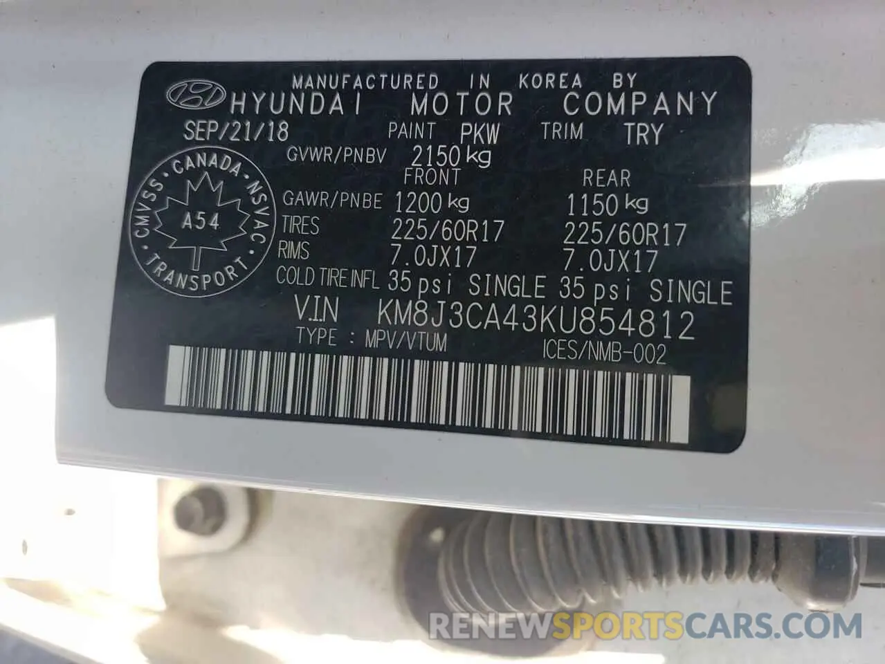 12 Photograph of a damaged car KM8J3CA43KU854812 HYUNDAI TUCSON 2019