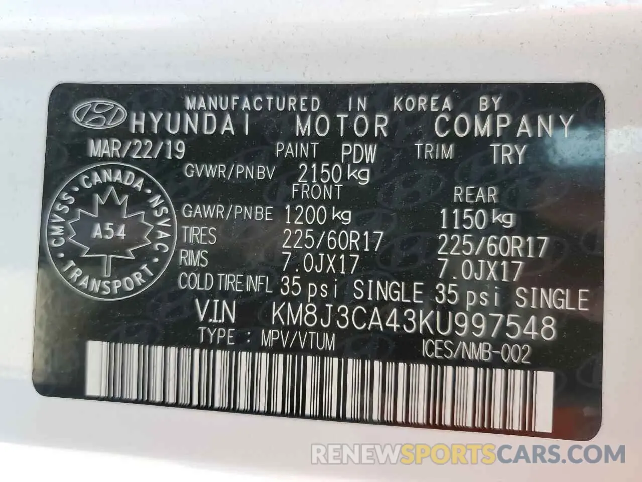 13 Photograph of a damaged car KM8J3CA43KU997548 HYUNDAI TUCSON 2019
