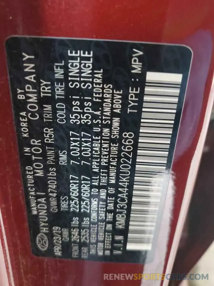 13 Photograph of a damaged car KM8J3CA44KU022668 HYUNDAI TUCSON 2019