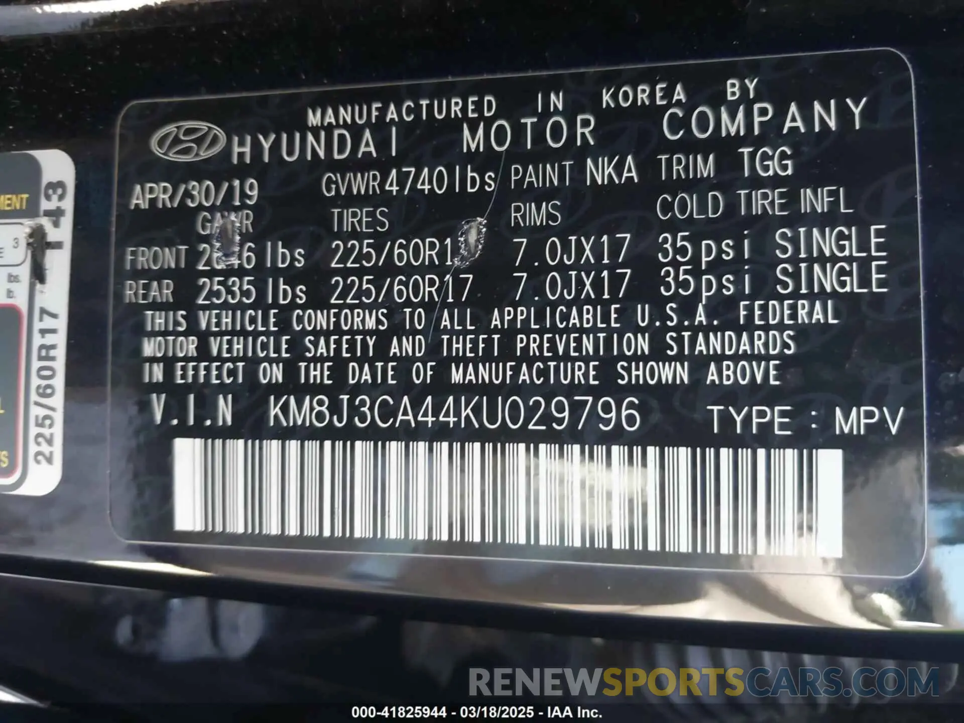 9 Photograph of a damaged car KM8J3CA44KU029796 HYUNDAI TUCSON 2019