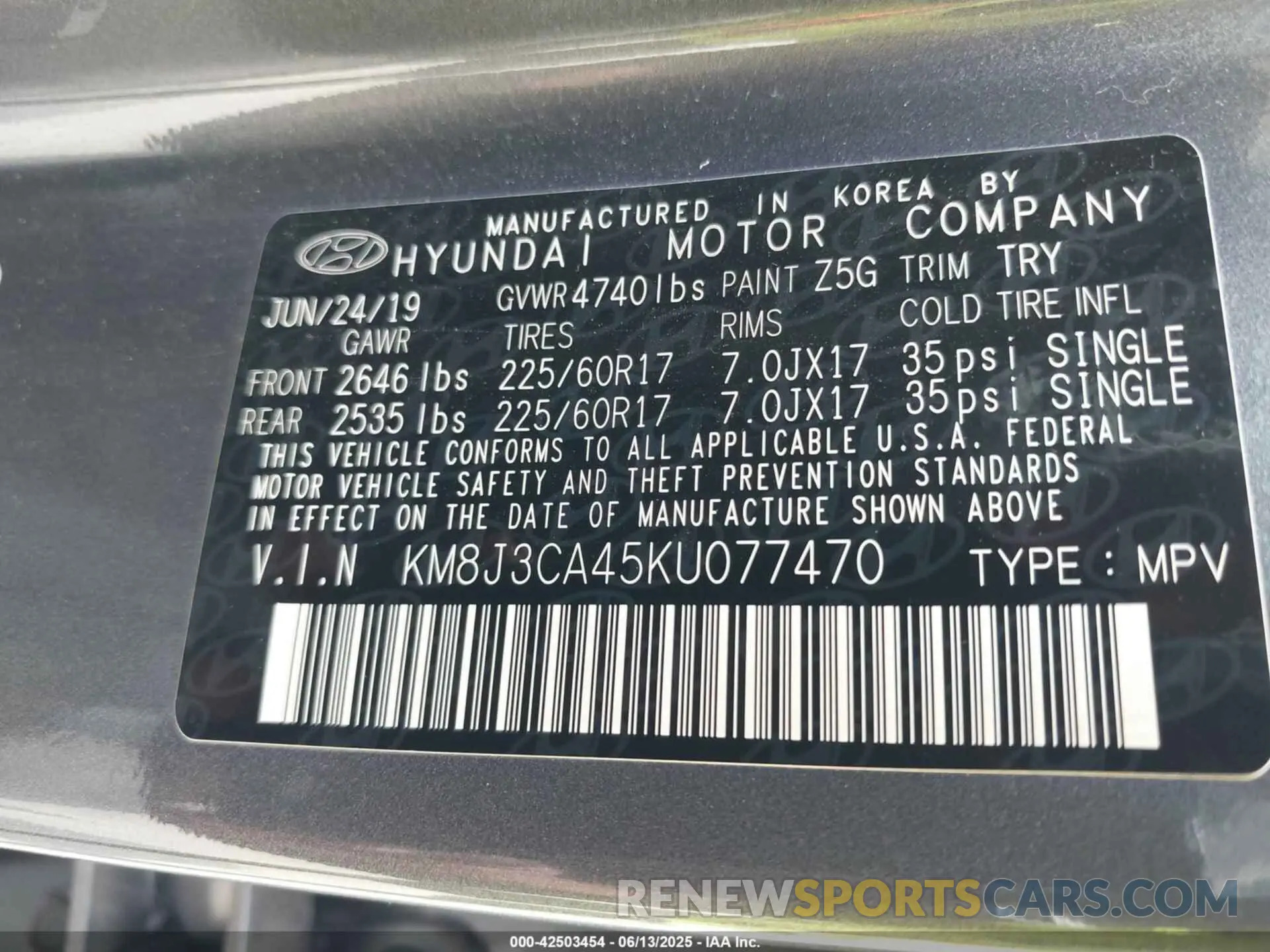 9 Photograph of a damaged car KM8J3CA45KU077470 HYUNDAI TUCSON 2019