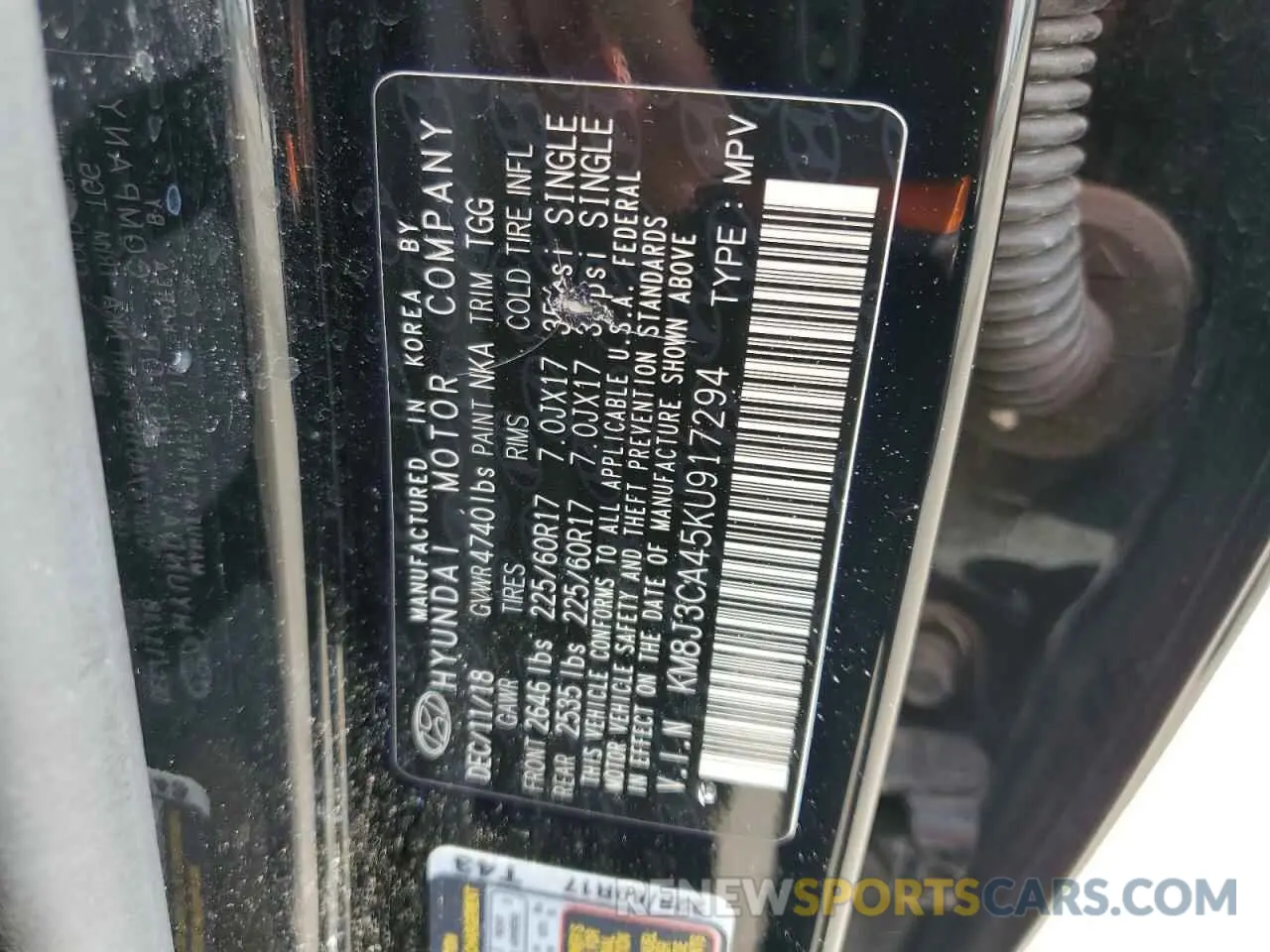 13 Photograph of a damaged car KM8J3CA45KU917294 HYUNDAI TUCSON 2019