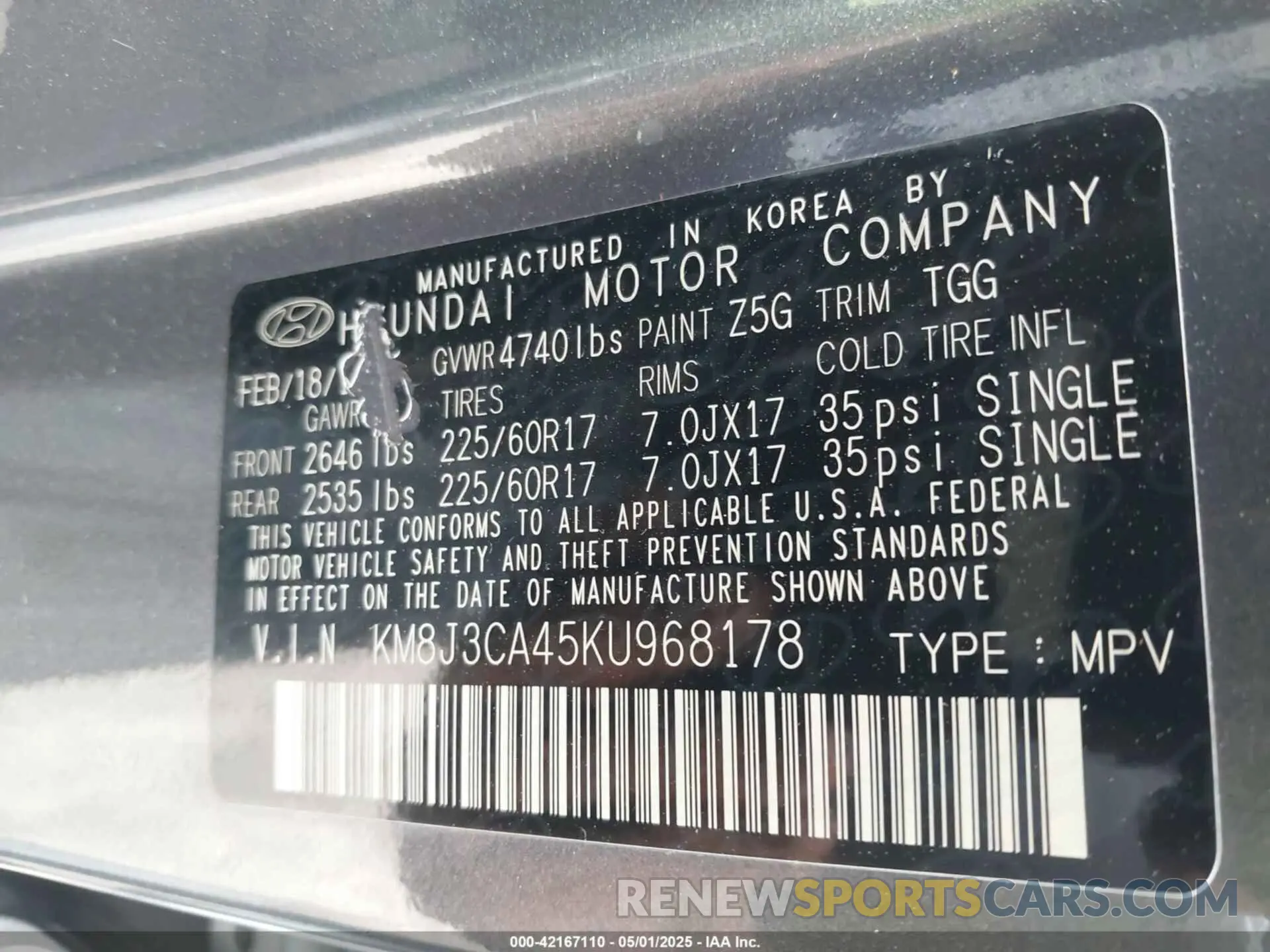 9 Photograph of a damaged car KM8J3CA45KU968178 HYUNDAI TUCSON 2019