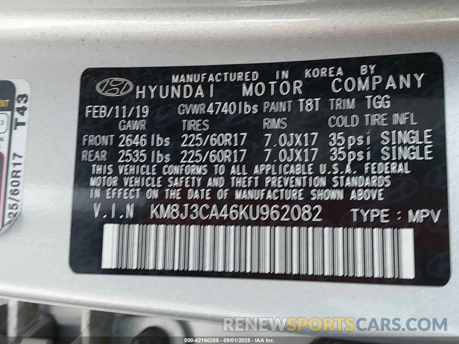 9 Photograph of a damaged car KM8J3CA46KU962082 HYUNDAI TUCSON 2019