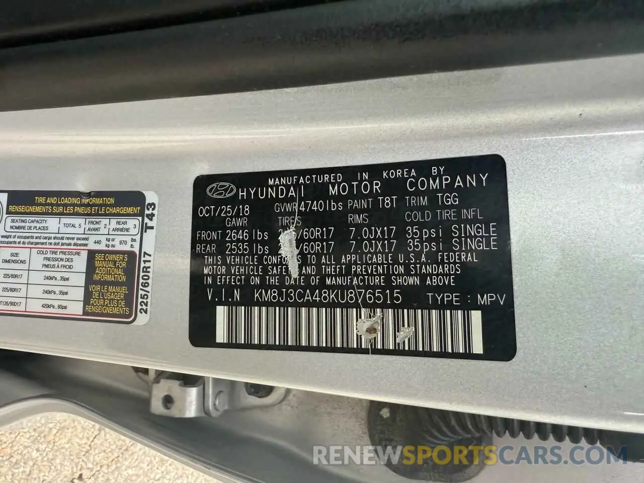 10 Photograph of a damaged car KM8J3CA48KU876515 HYUNDAI TUCSON 2019