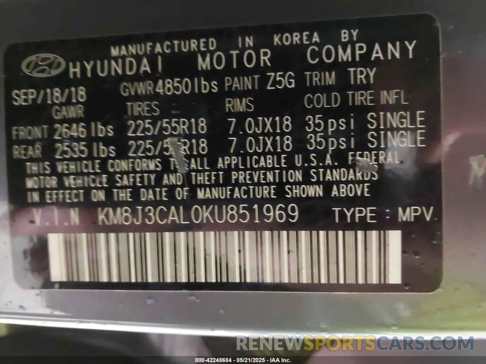 9 Photograph of a damaged car KM8J3CAL0KU851969 HYUNDAI TUCSON 2019