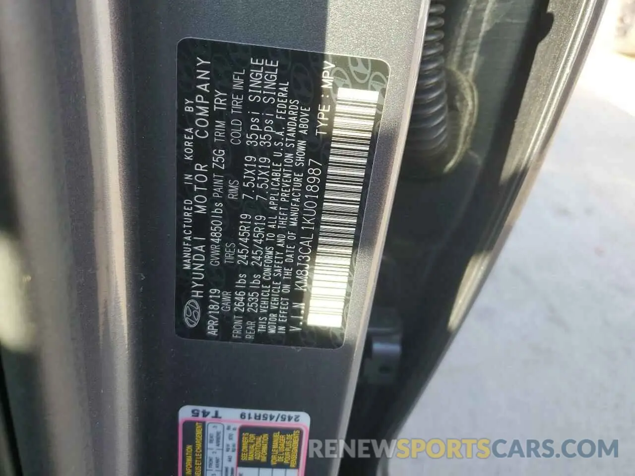 13 Photograph of a damaged car KM8J3CAL1KU018987 HYUNDAI TUCSON 2019