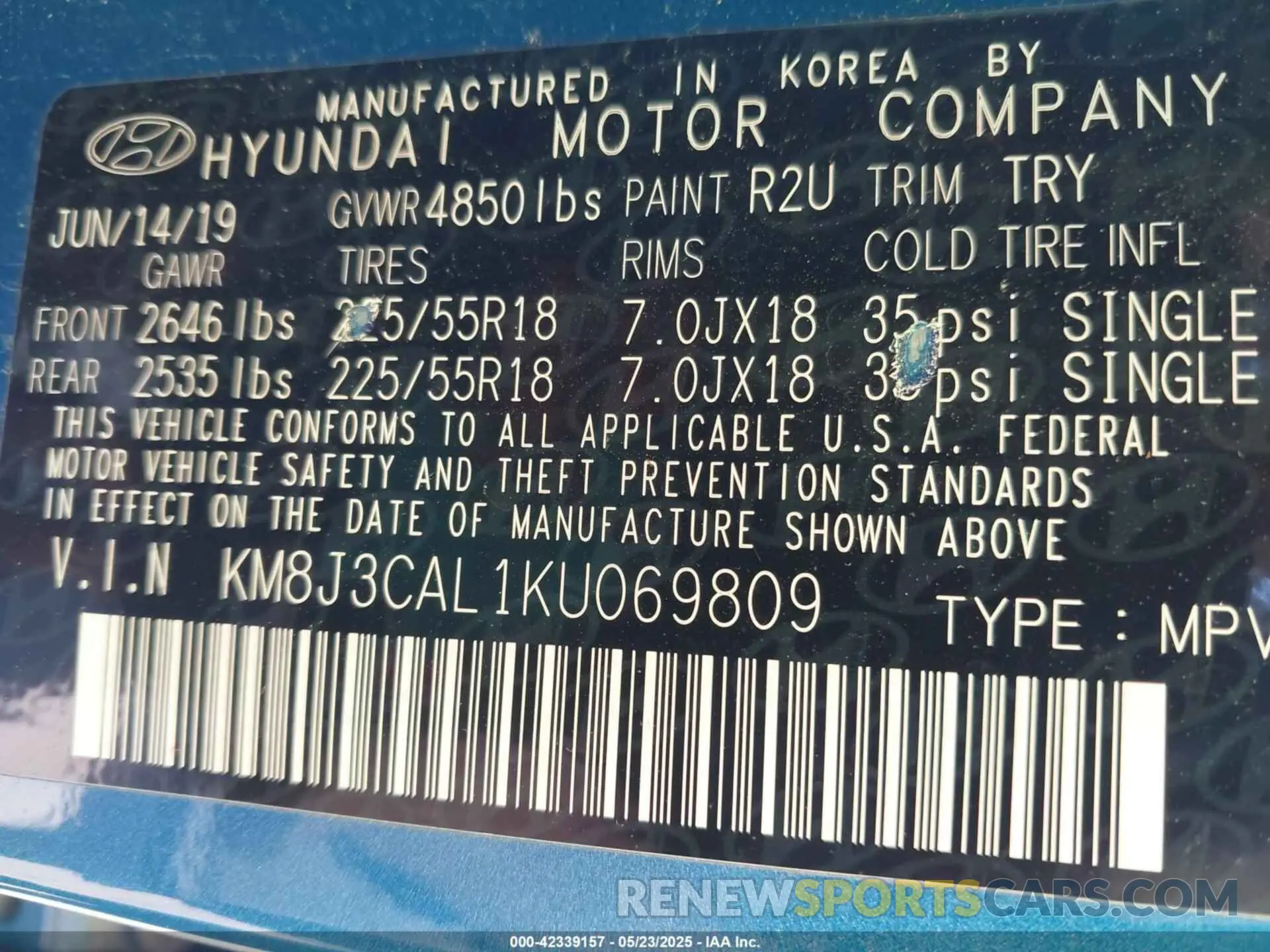 9 Photograph of a damaged car KM8J3CAL1KU069809 HYUNDAI TUCSON 2019