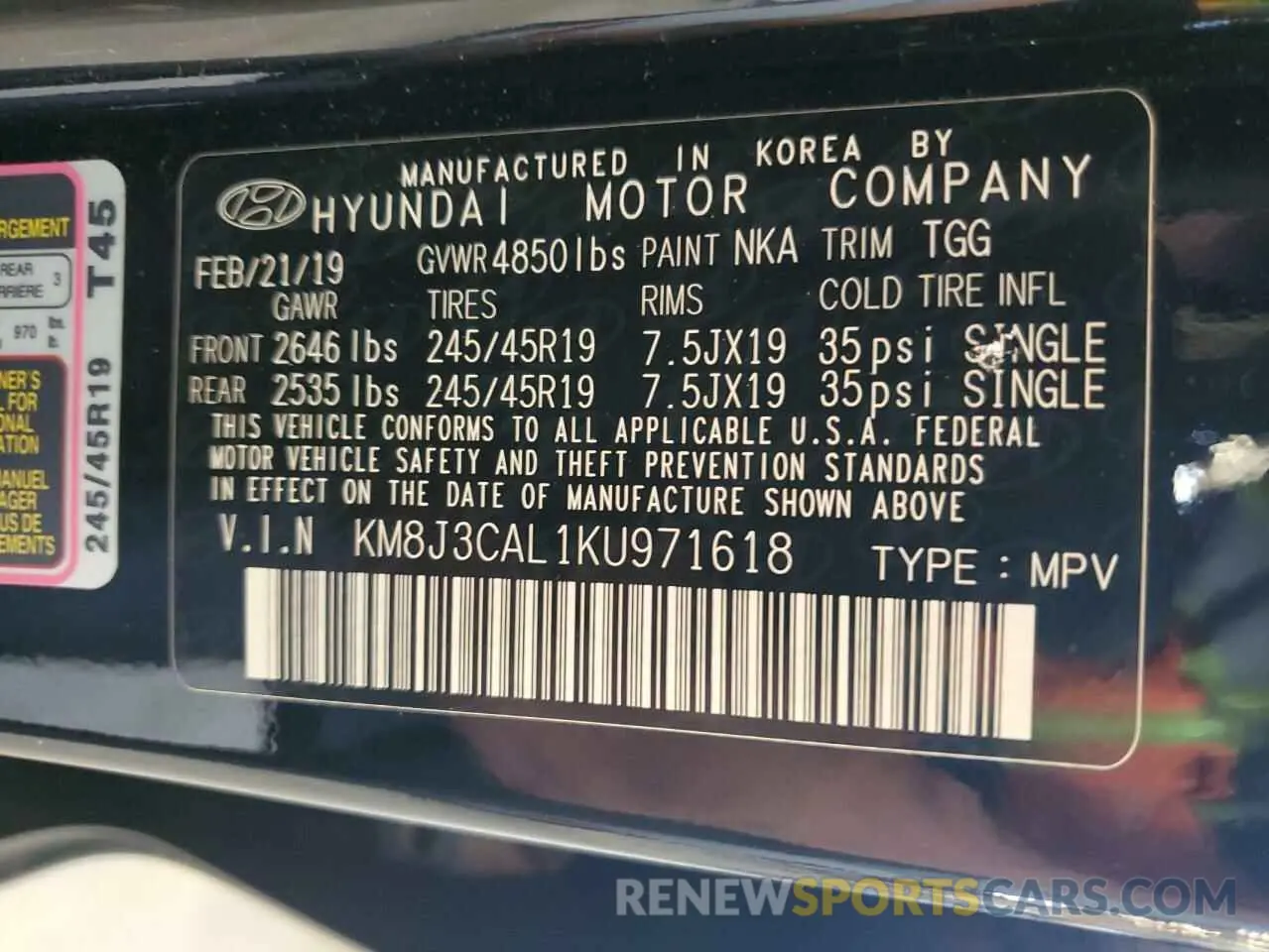 13 Photograph of a damaged car KM8J3CAL1KU971618 HYUNDAI TUCSON 2019