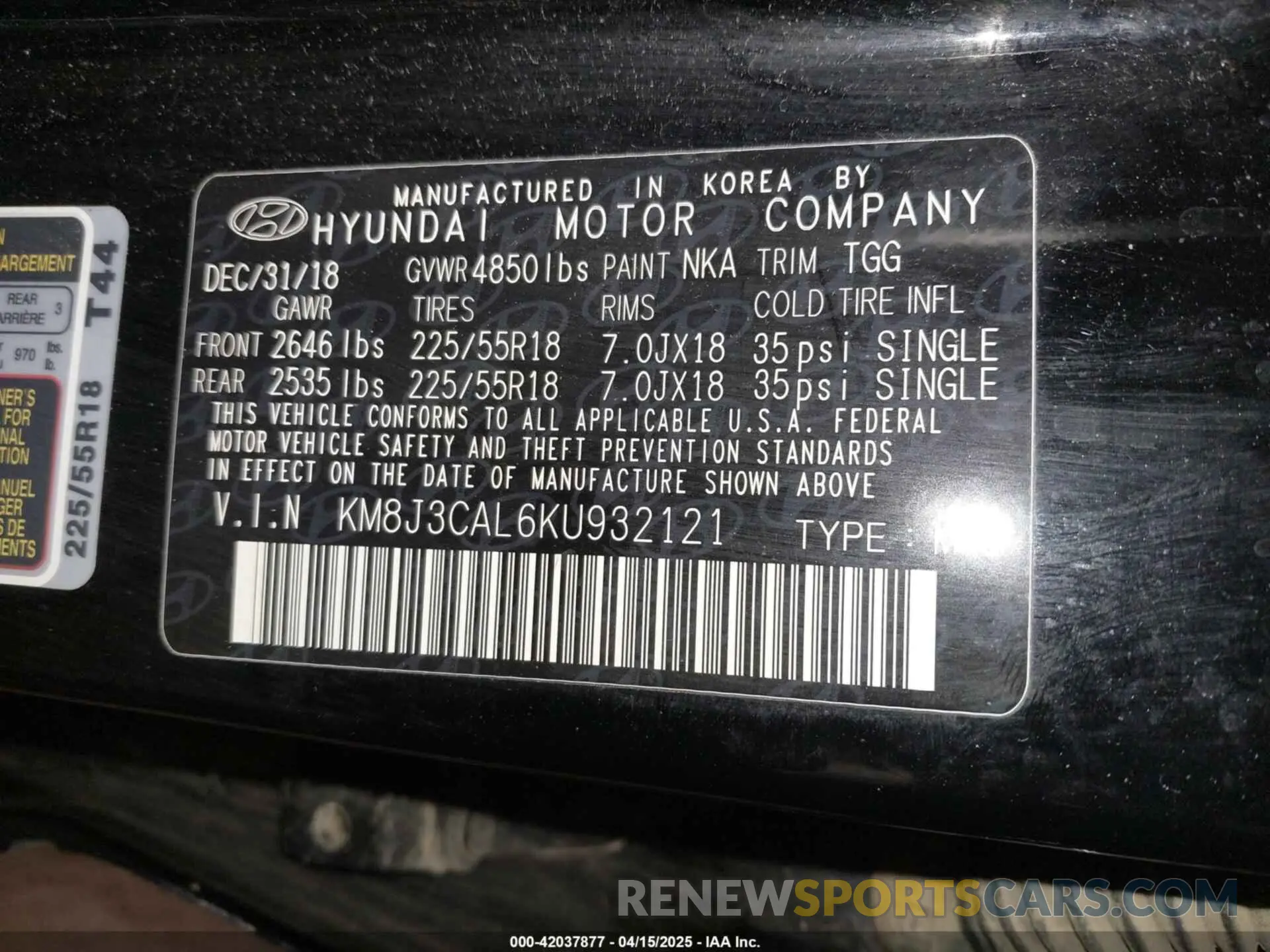 9 Photograph of a damaged car KM8J3CAL6KU932121 HYUNDAI TUCSON 2019