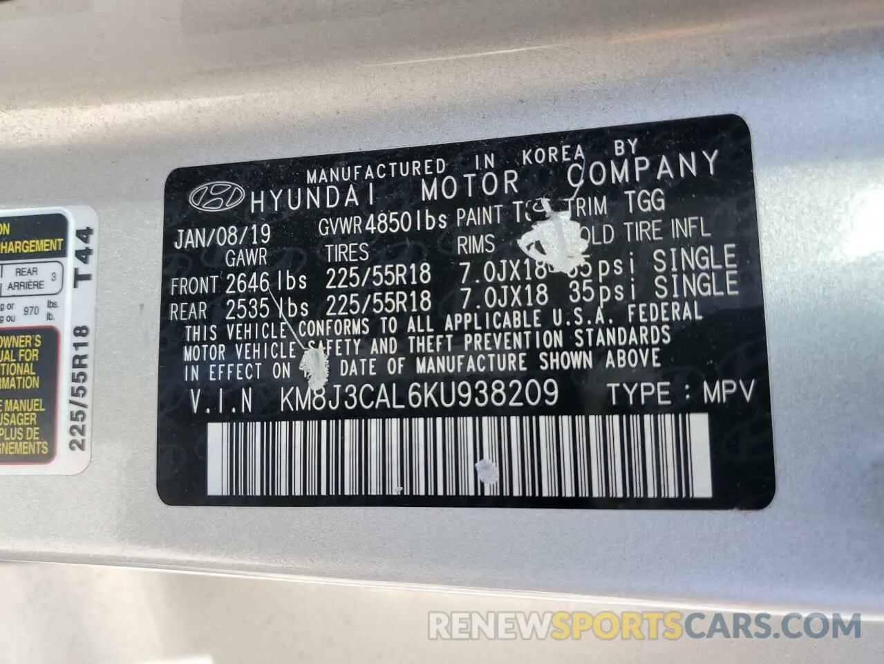 16 Photograph of a damaged car KM8J3CAL6KU938209 HYUNDAI TUCSON 2019