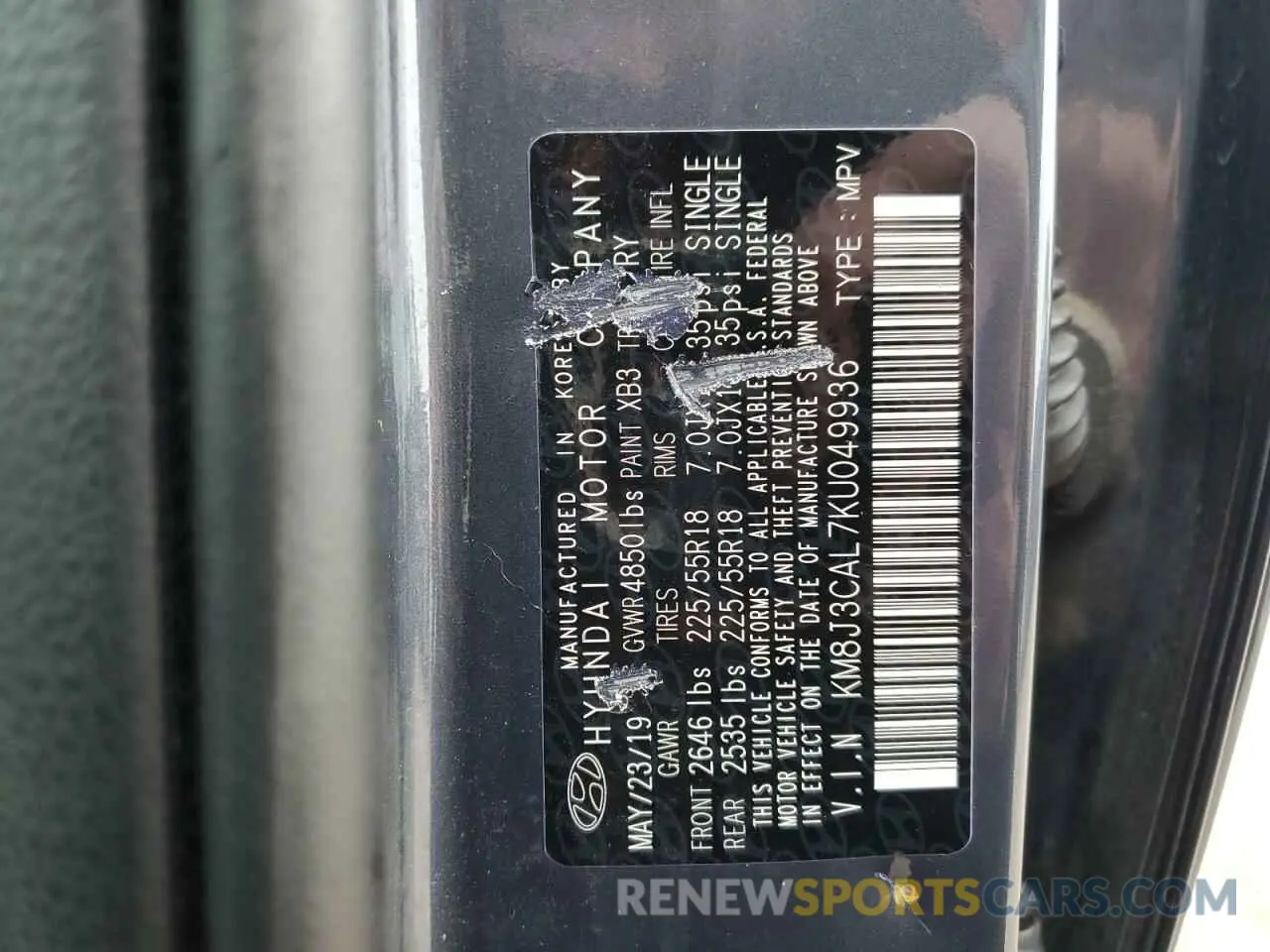 12 Photograph of a damaged car KM8J3CAL7KU049936 HYUNDAI TUCSON 2019