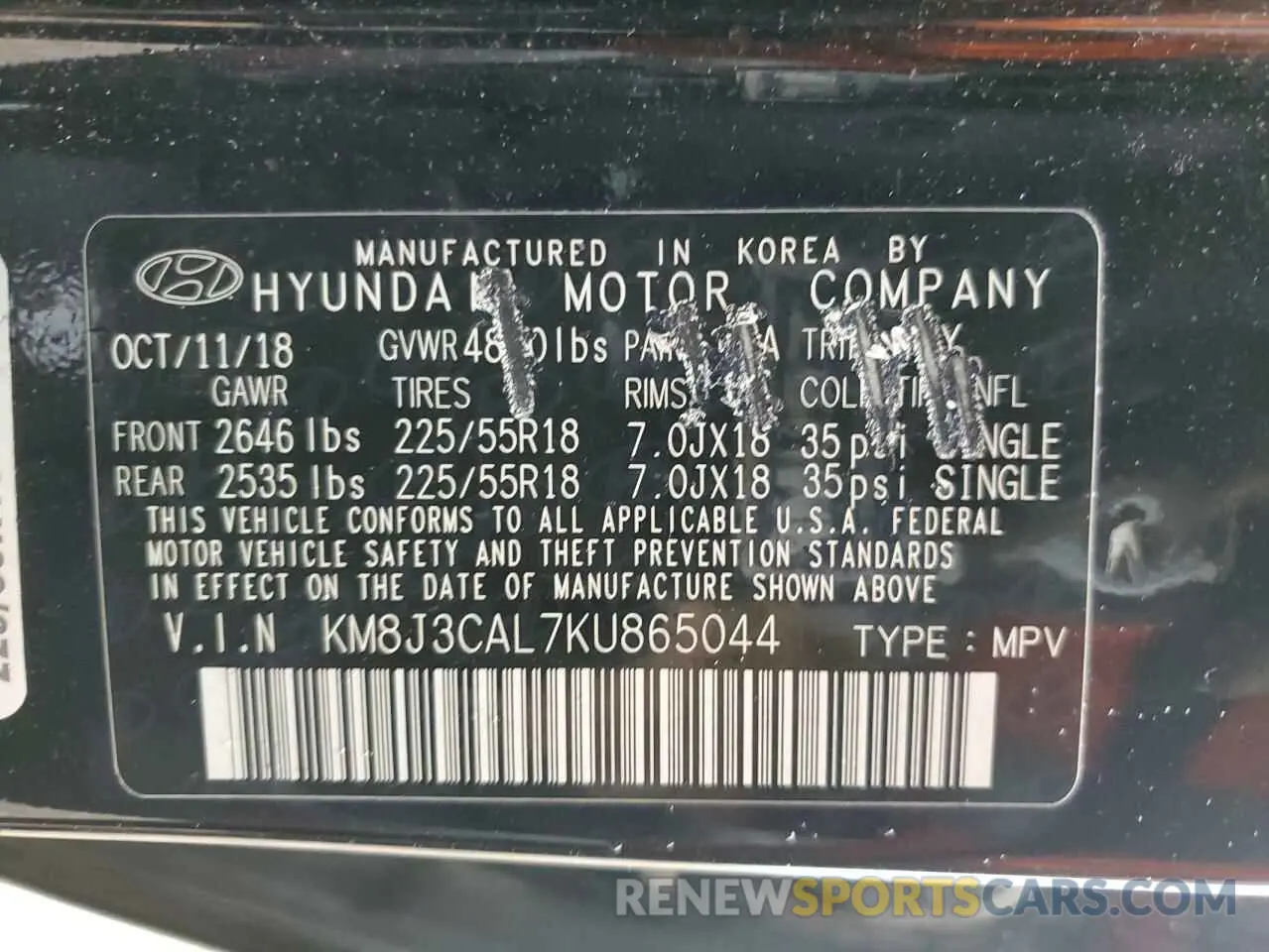 15 Photograph of a damaged car KM8J3CAL7KU865044 HYUNDAI TUCSON 2019