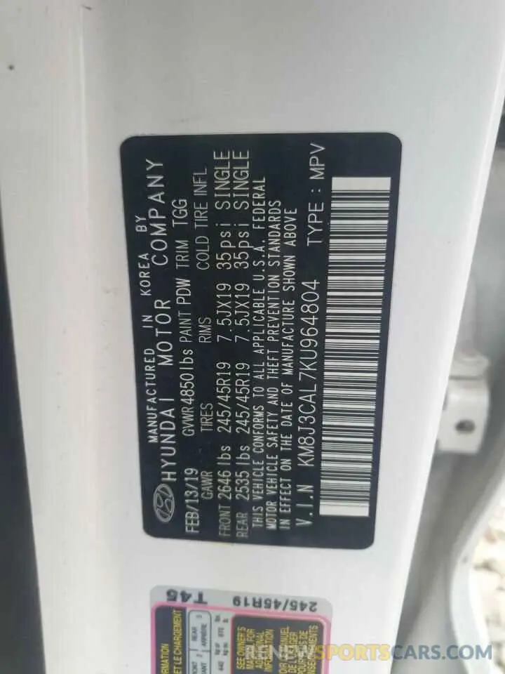 13 Photograph of a damaged car KM8J3CAL7KU964804 HYUNDAI TUCSON 2019