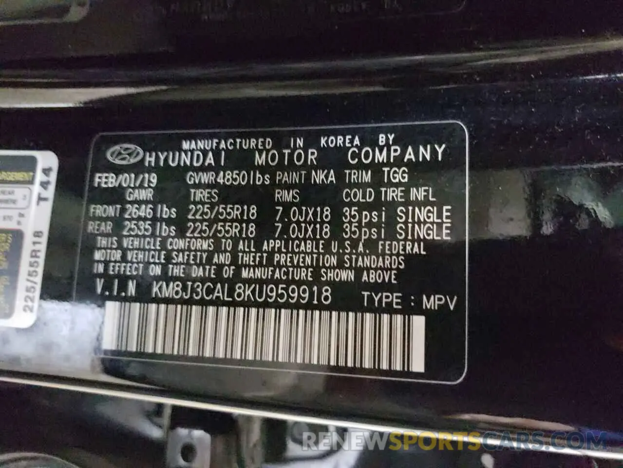 12 Photograph of a damaged car KM8J3CAL8KU959918 HYUNDAI TUCSON 2019