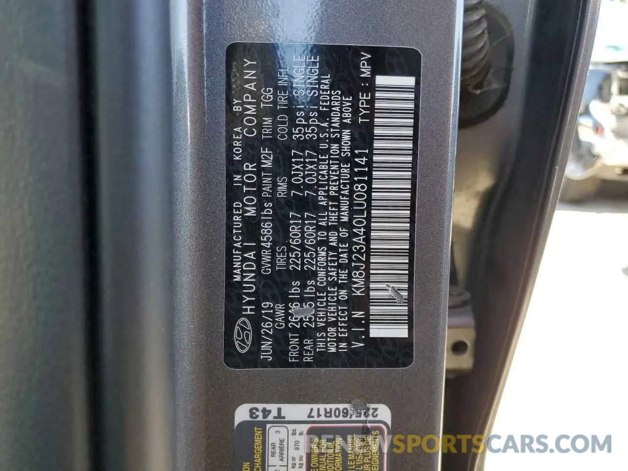 13 Photograph of a damaged car KM8J23A40LU081141 HYUNDAI TUCSON 2020