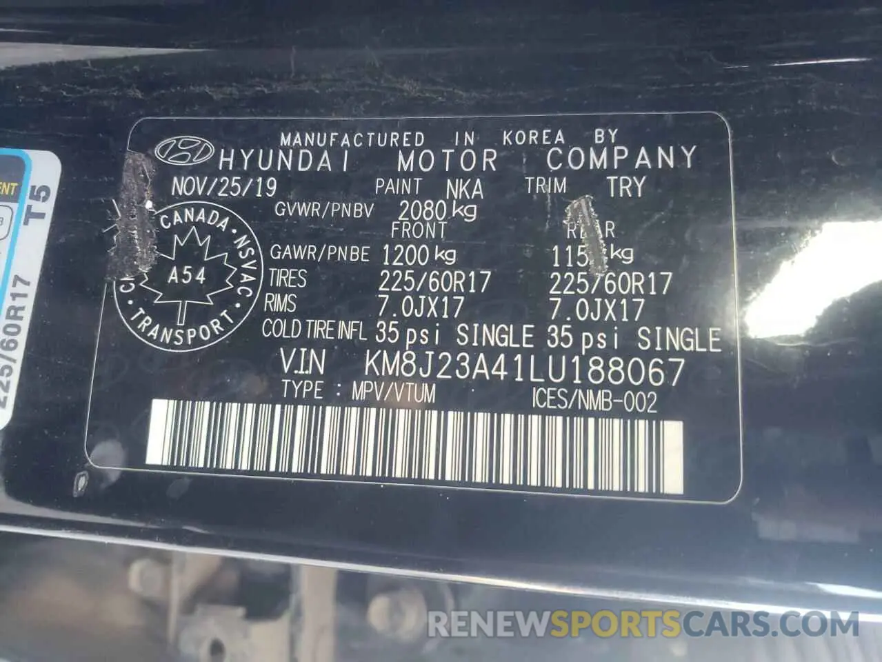 14 Photograph of a damaged car KM8J23A41LU188067 HYUNDAI TUCSON 2020