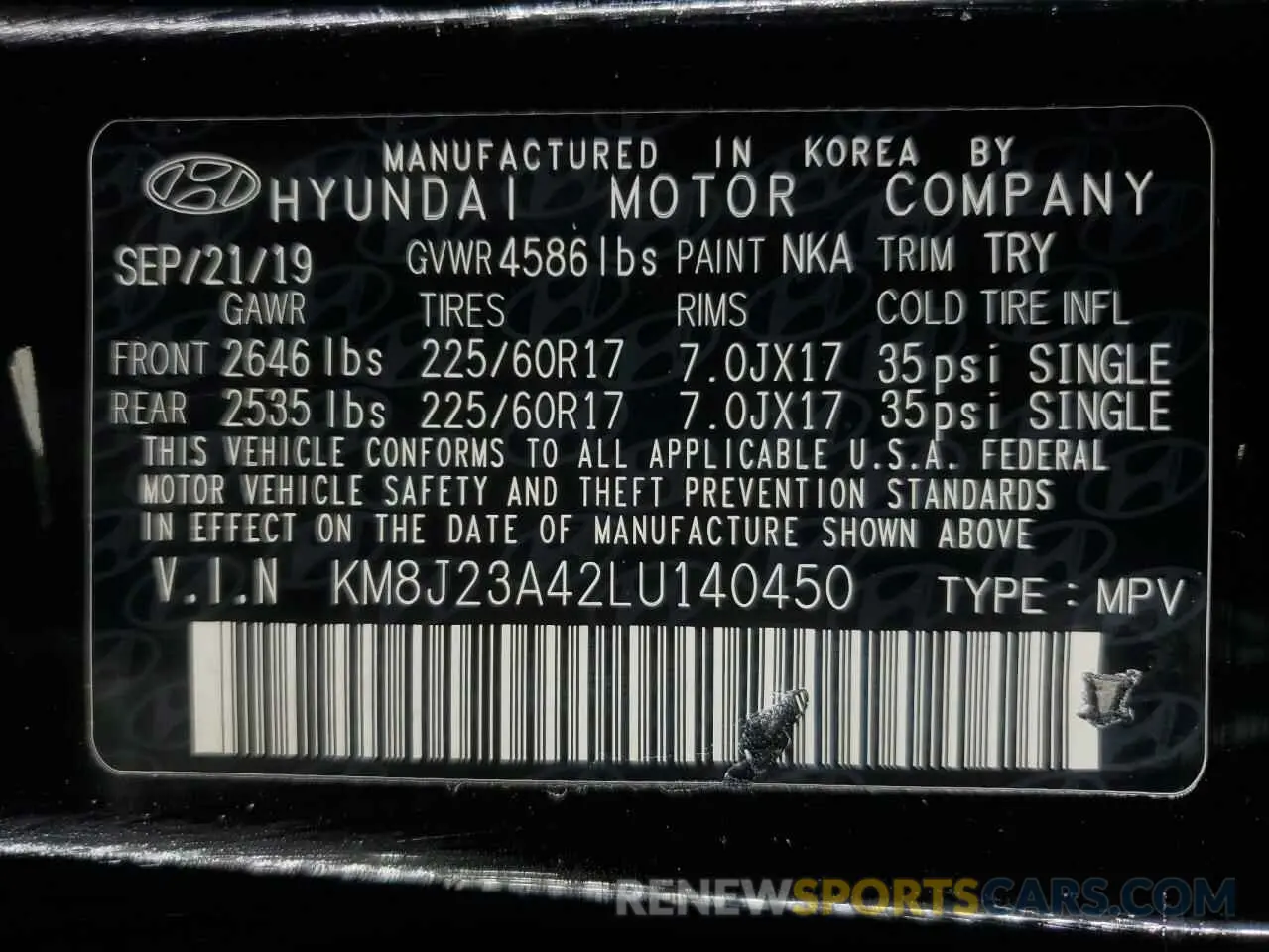 13 Photograph of a damaged car KM8J23A42LU140450 HYUNDAI TUCSON 2020