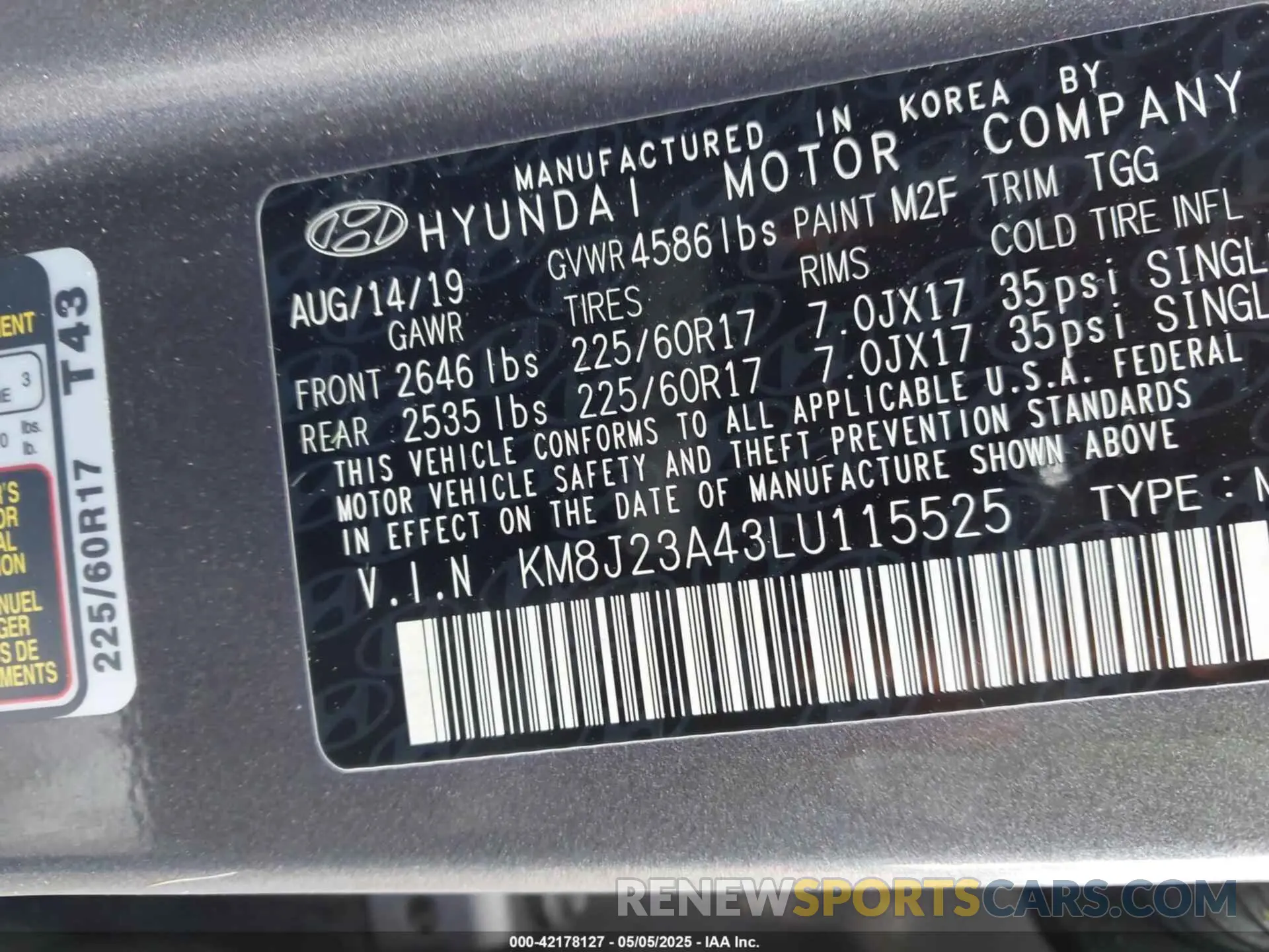 9 Photograph of a damaged car KM8J23A43LU115525 HYUNDAI TUCSON 2020