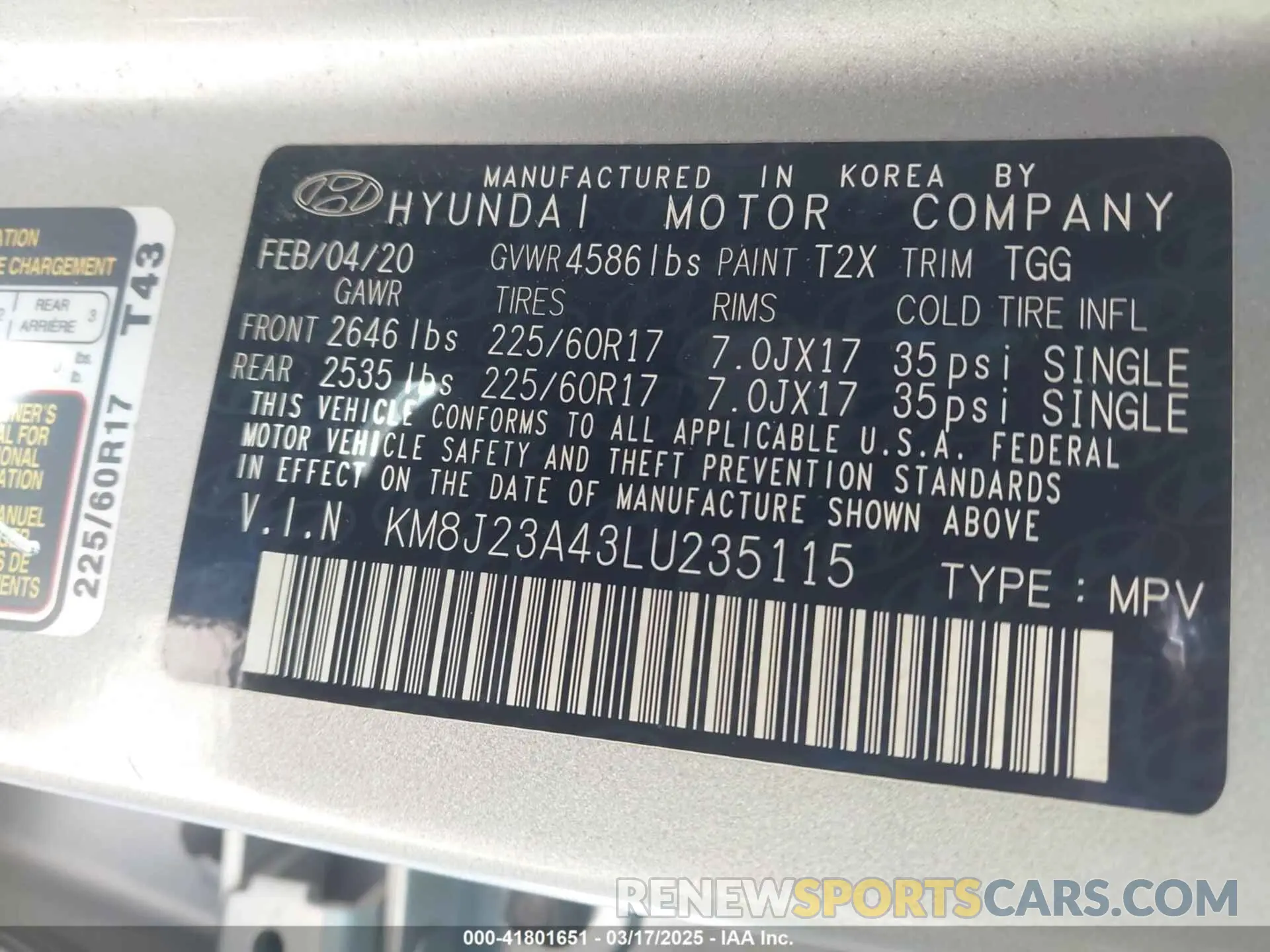 9 Photograph of a damaged car KM8J23A43LU235115 HYUNDAI TUCSON 2020