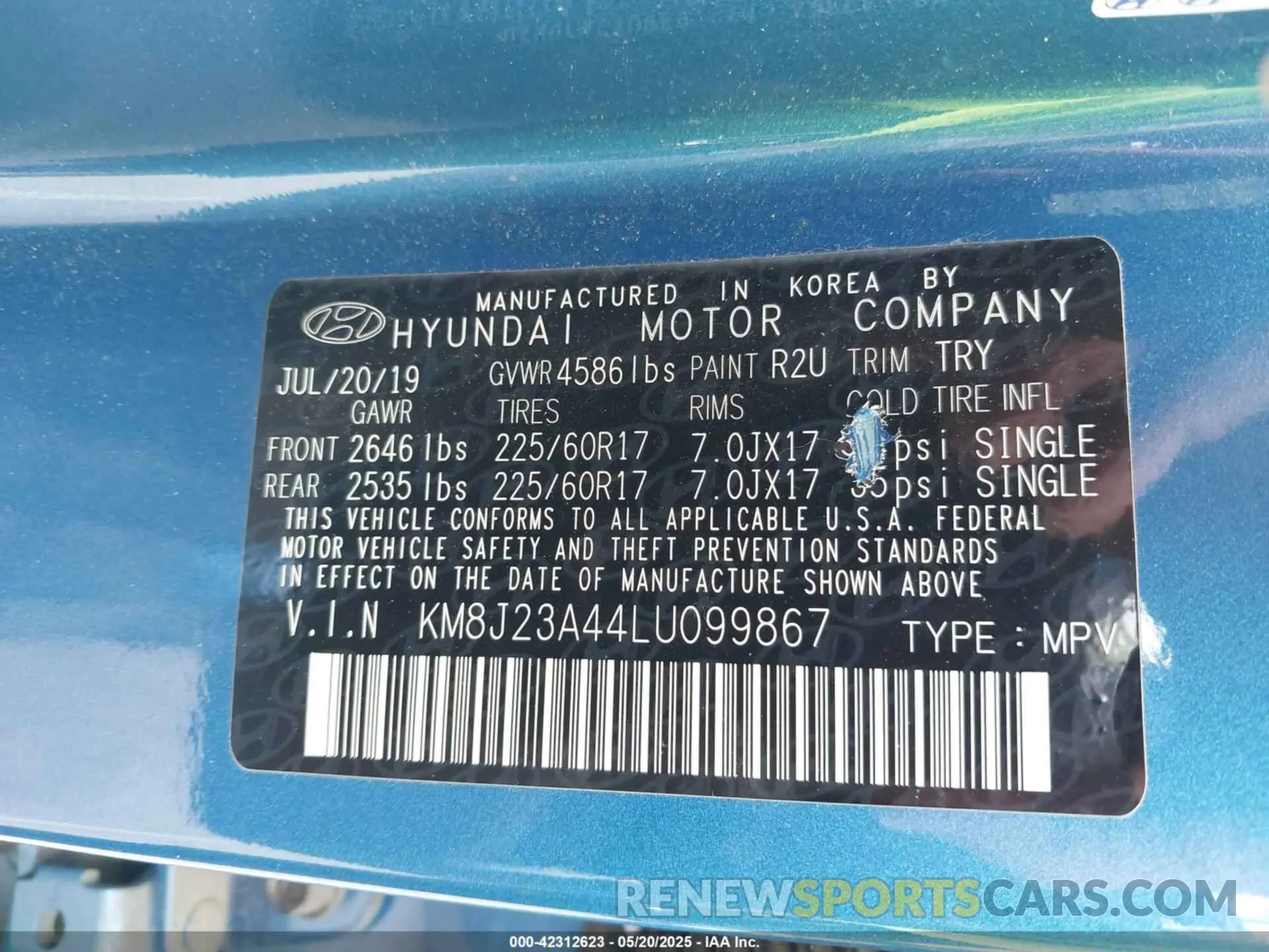 9 Photograph of a damaged car KM8J23A44LU099867 HYUNDAI TUCSON 2020