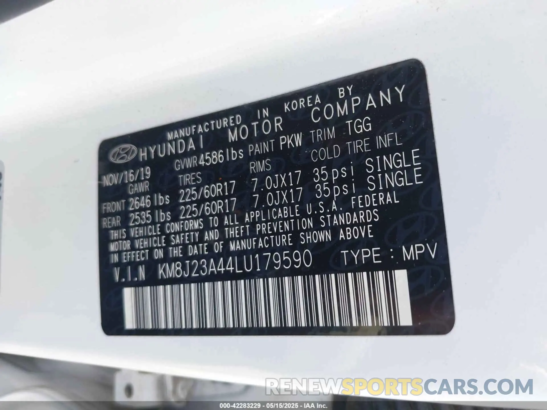 9 Photograph of a damaged car KM8J23A44LU179590 HYUNDAI TUCSON 2020