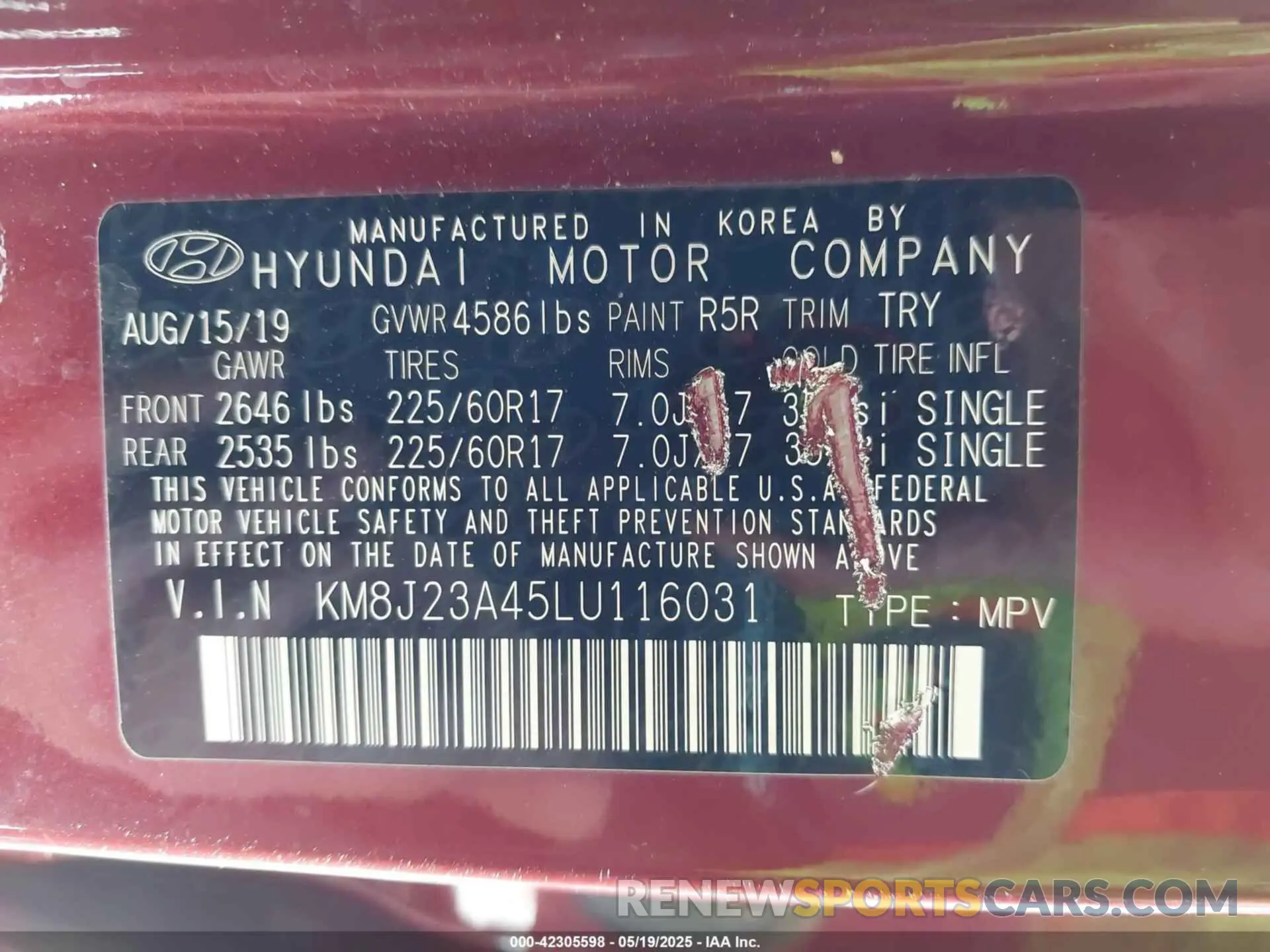 9 Photograph of a damaged car KM8J23A45LU116031 HYUNDAI TUCSON 2020
