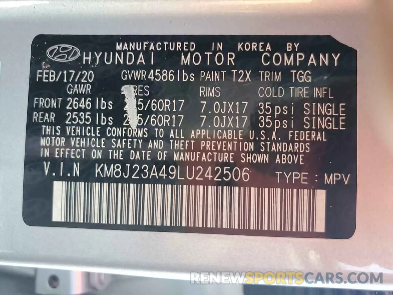 14 Photograph of a damaged car KM8J23A49LU242506 HYUNDAI TUCSON 2020