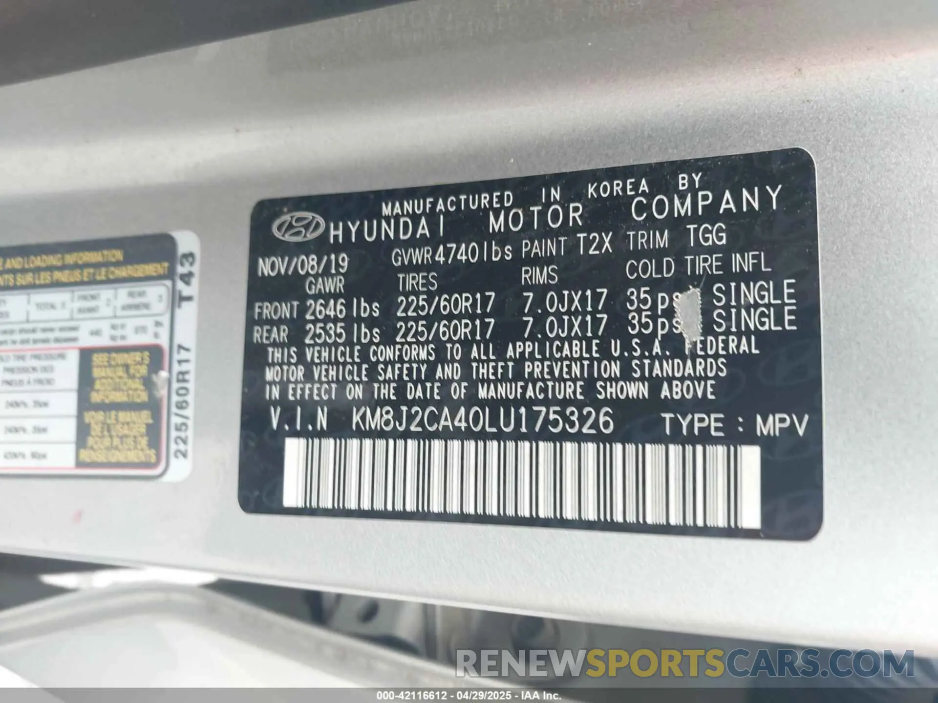 9 Photograph of a damaged car KM8J2CA40LU175326 HYUNDAI TUCSON 2020
