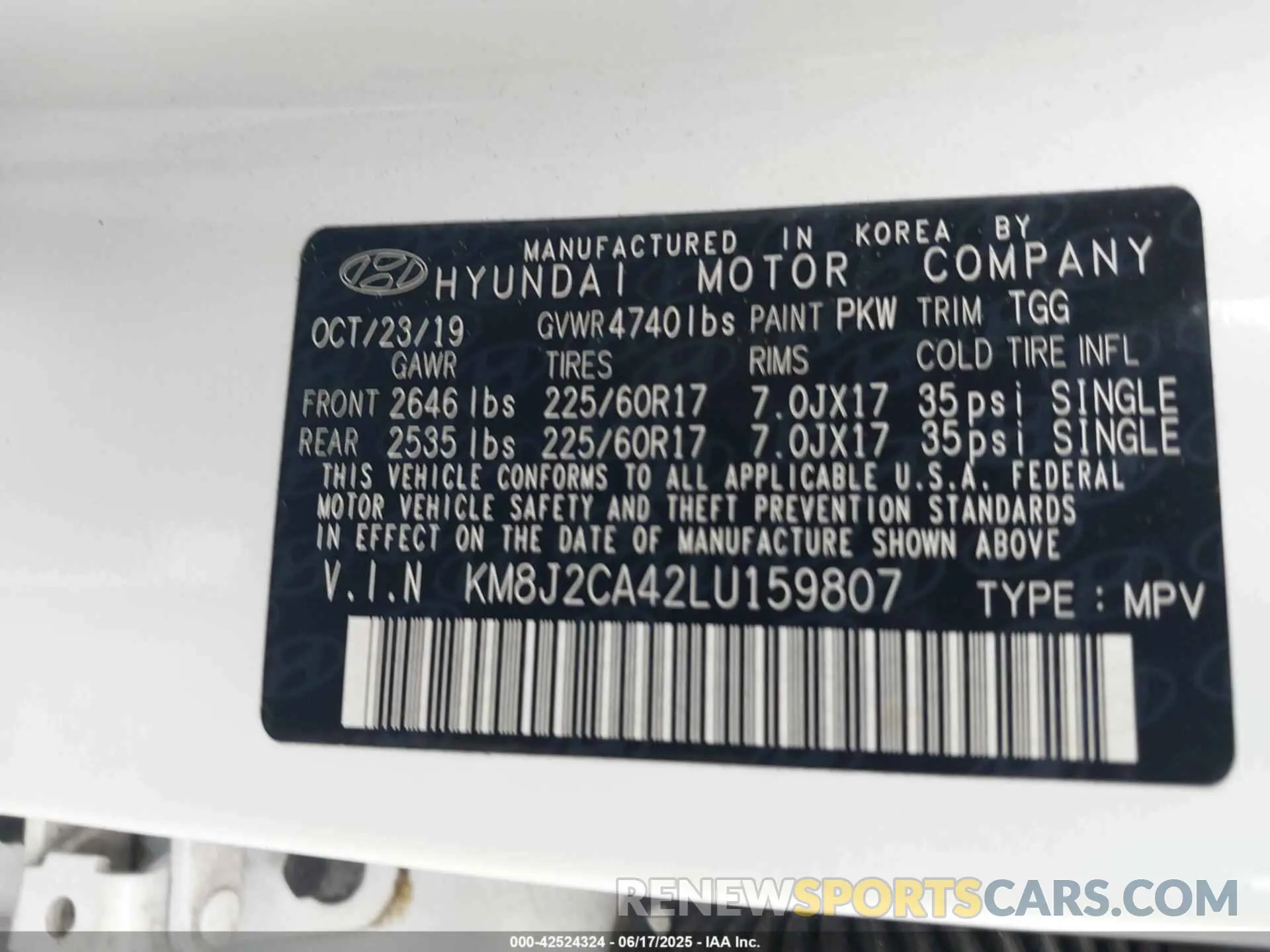 9 Photograph of a damaged car KM8J2CA42LU159807 HYUNDAI TUCSON 2020