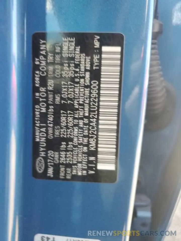 13 Photograph of a damaged car KM8J2CA42LU229600 HYUNDAI TUCSON 2020