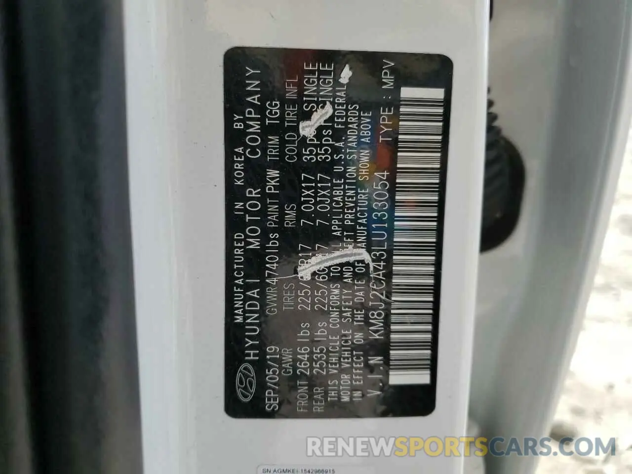 13 Photograph of a damaged car KM8J2CA43LU133054 HYUNDAI TUCSON 2020