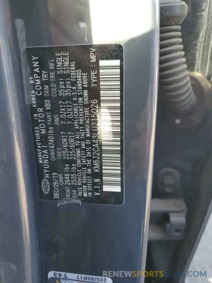 13 Photograph of a damaged car KM8J2CA43LU215026 HYUNDAI TUCSON 2020