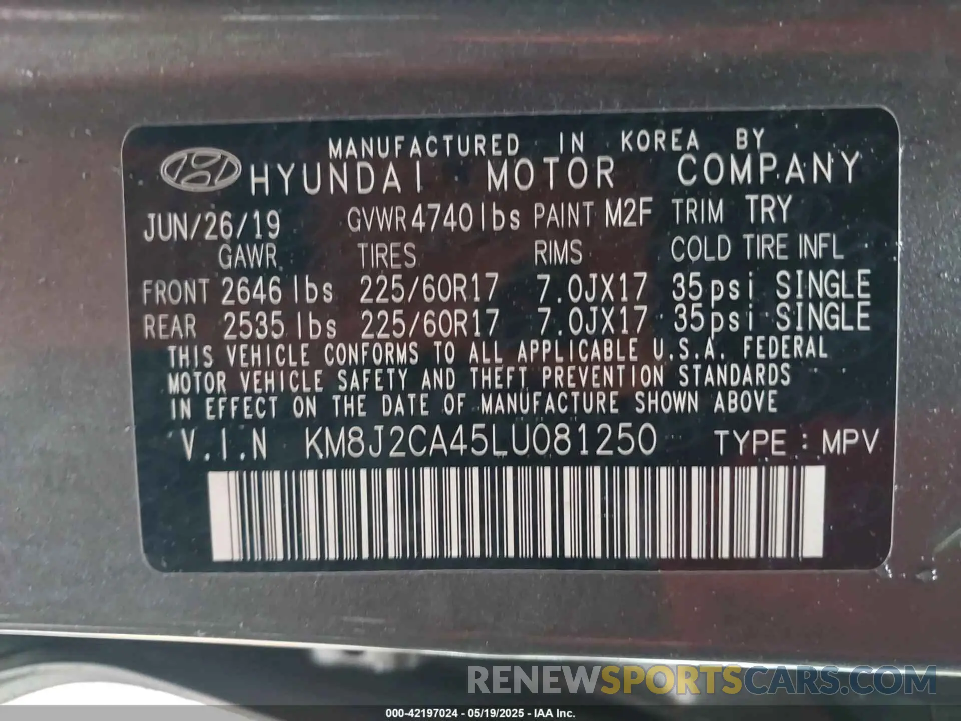 9 Photograph of a damaged car KM8J2CA45LU081250 HYUNDAI TUCSON 2020