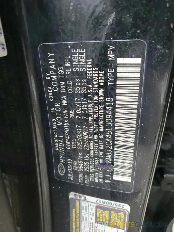 12 Photograph of a damaged car KM8J2CA45LU094418 HYUNDAI TUCSON 2020