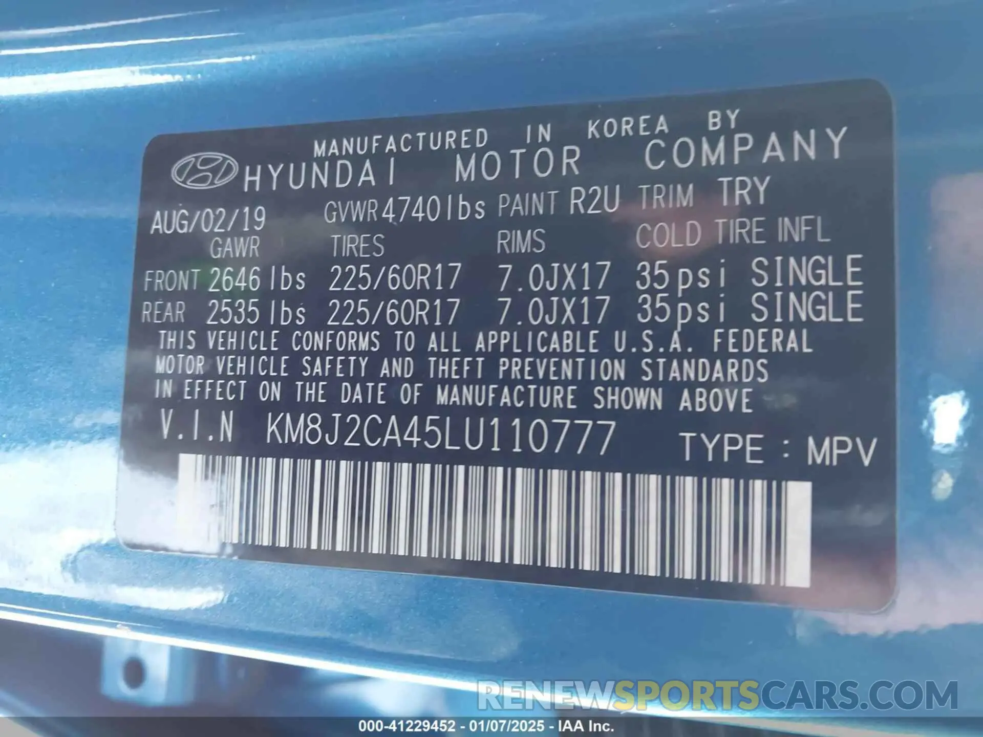 9 Photograph of a damaged car KM8J2CA45LU110777 HYUNDAI TUCSON 2020