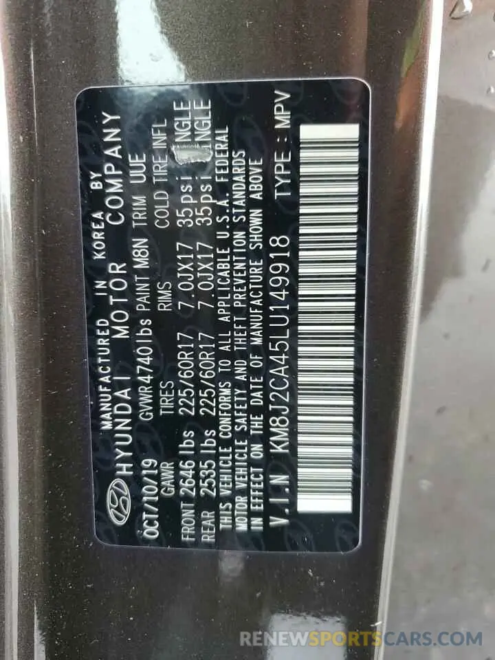13 Photograph of a damaged car KM8J2CA45LU149918 HYUNDAI TUCSON 2020