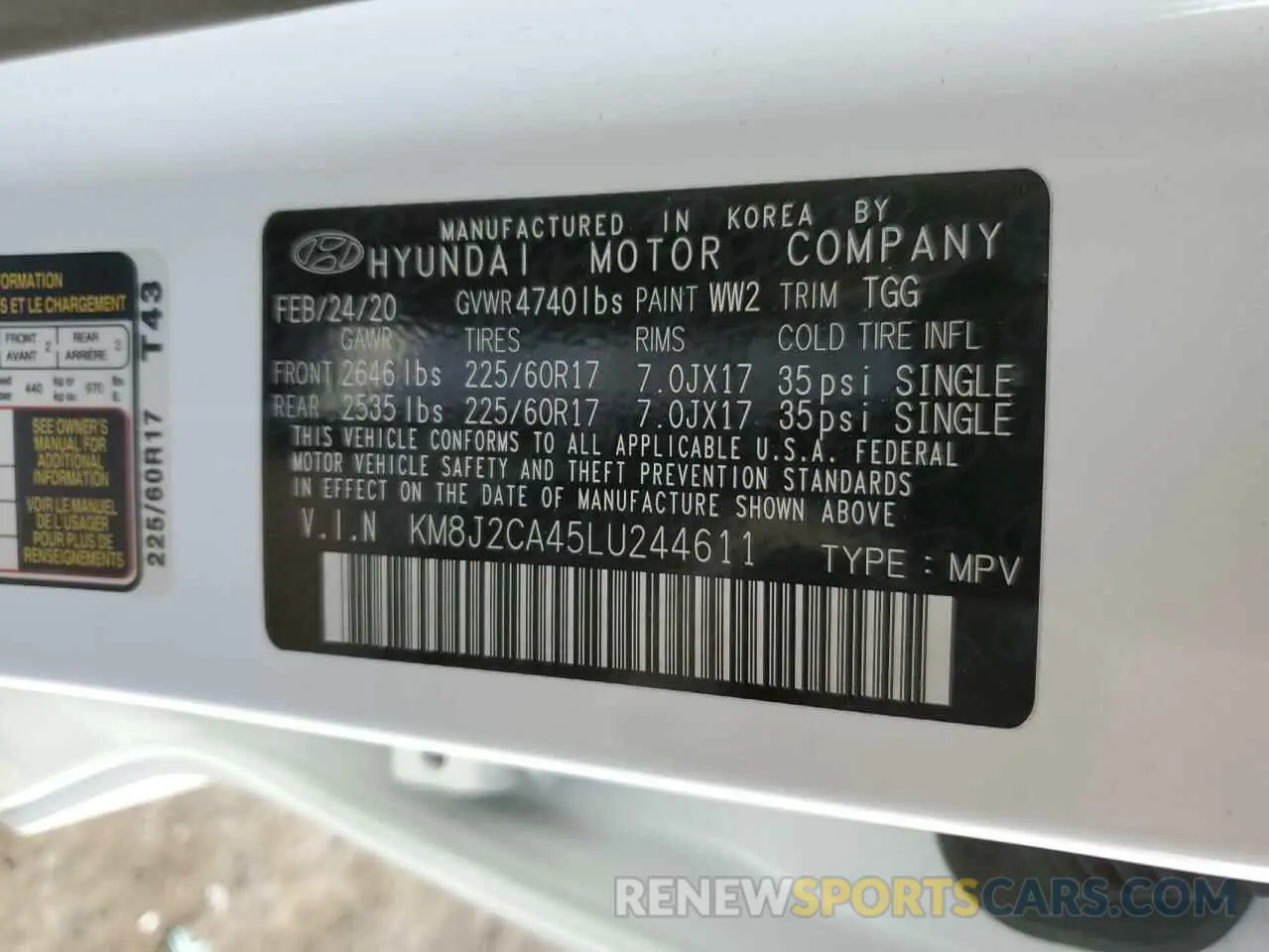 12 Photograph of a damaged car KM8J2CA45LU244611 HYUNDAI TUCSON 2020