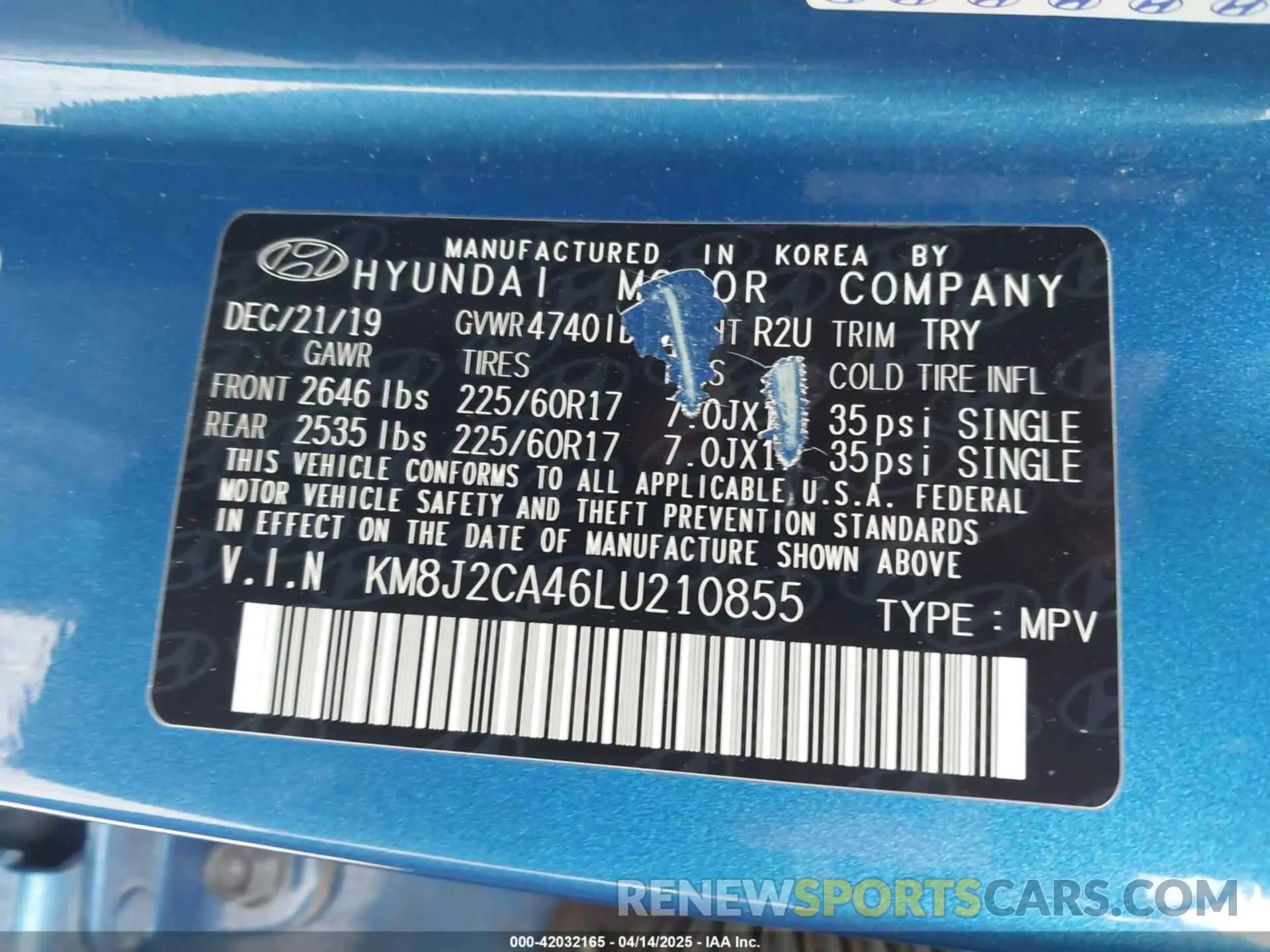 9 Photograph of a damaged car KM8J2CA46LU210855 HYUNDAI TUCSON 2020