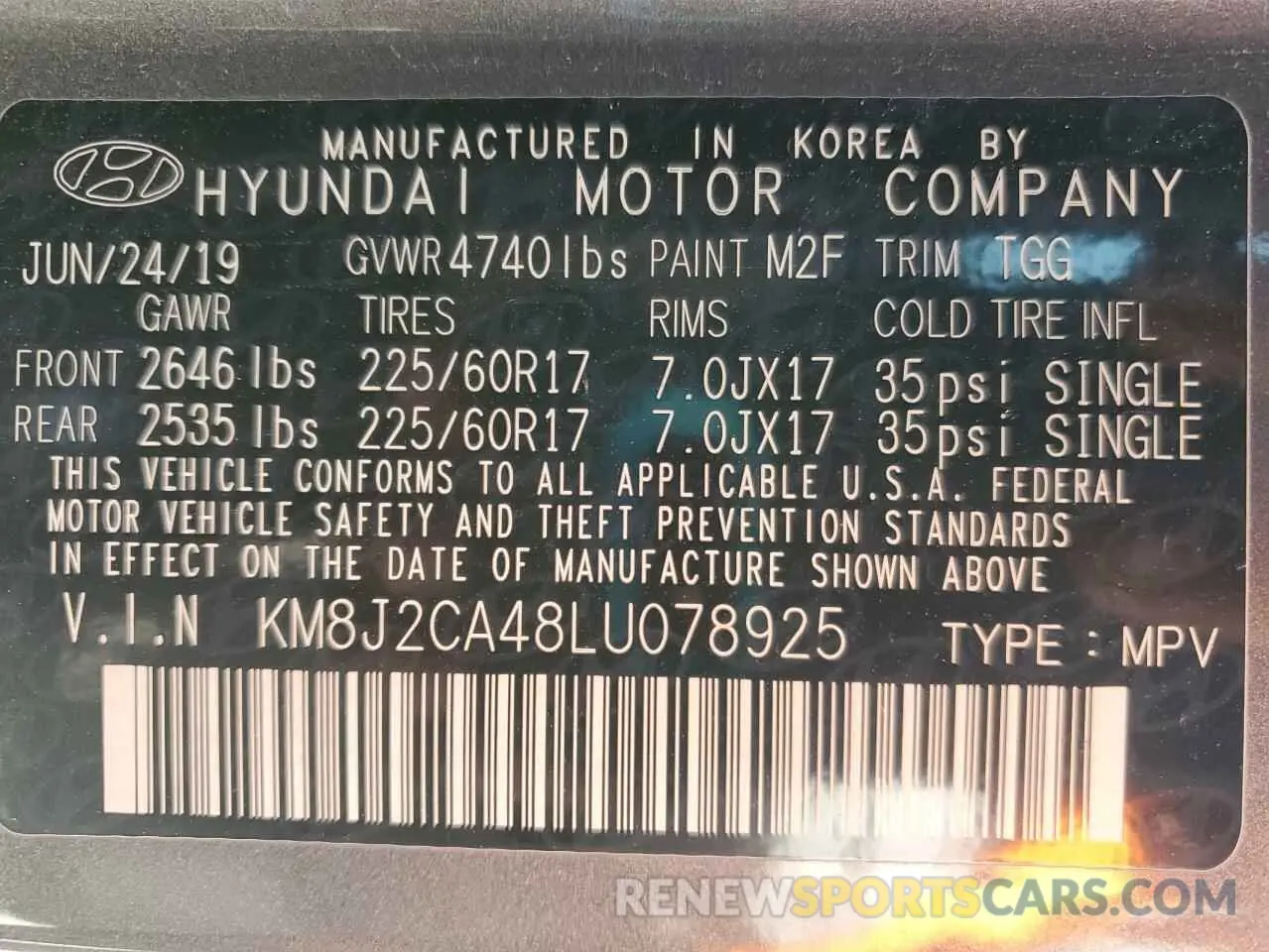 13 Photograph of a damaged car KM8J2CA48LU078925 HYUNDAI TUCSON 2020