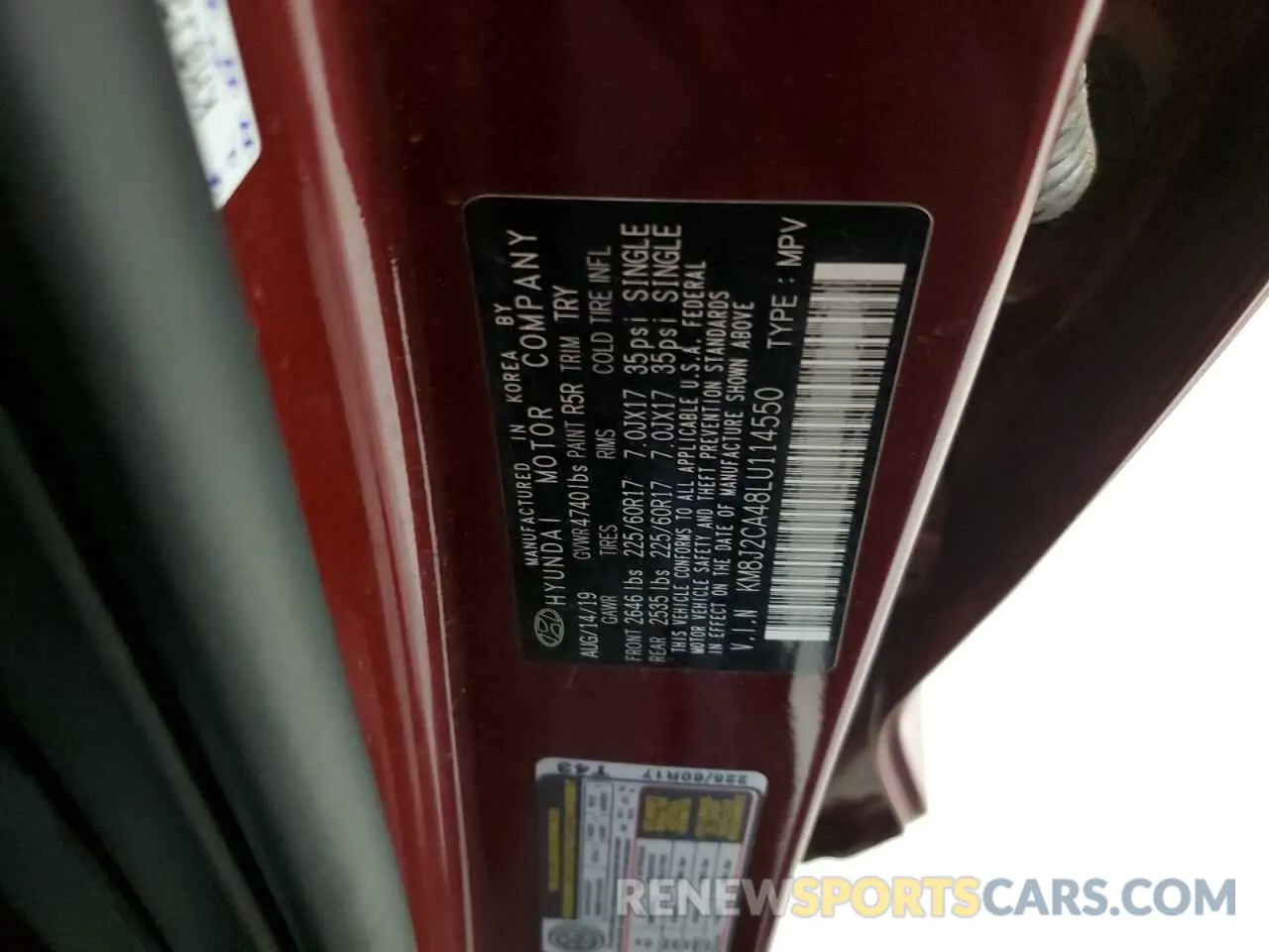 13 Photograph of a damaged car KM8J2CA48LU114550 HYUNDAI TUCSON 2020