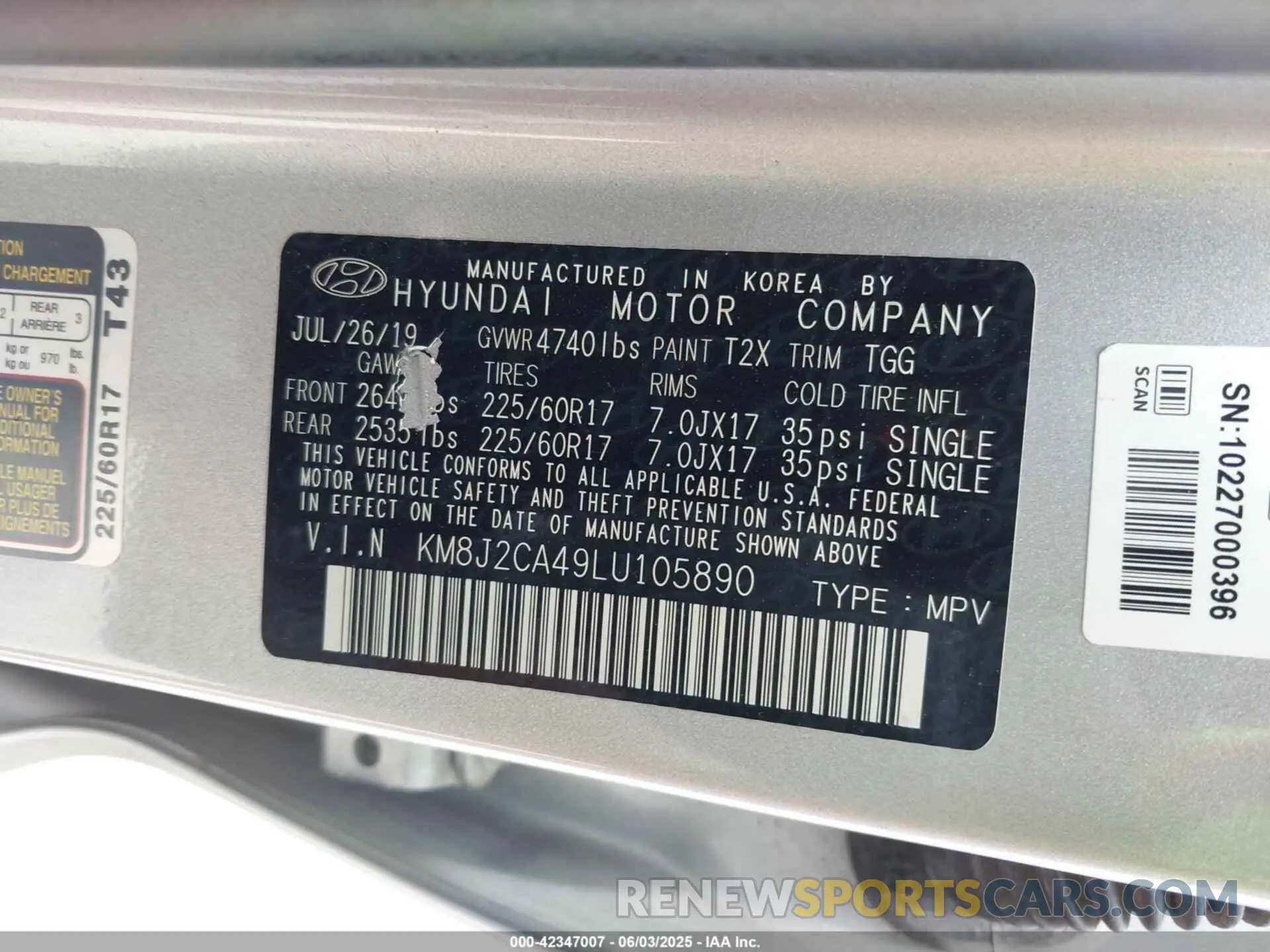 9 Photograph of a damaged car KM8J2CA49LU105890 HYUNDAI TUCSON 2020