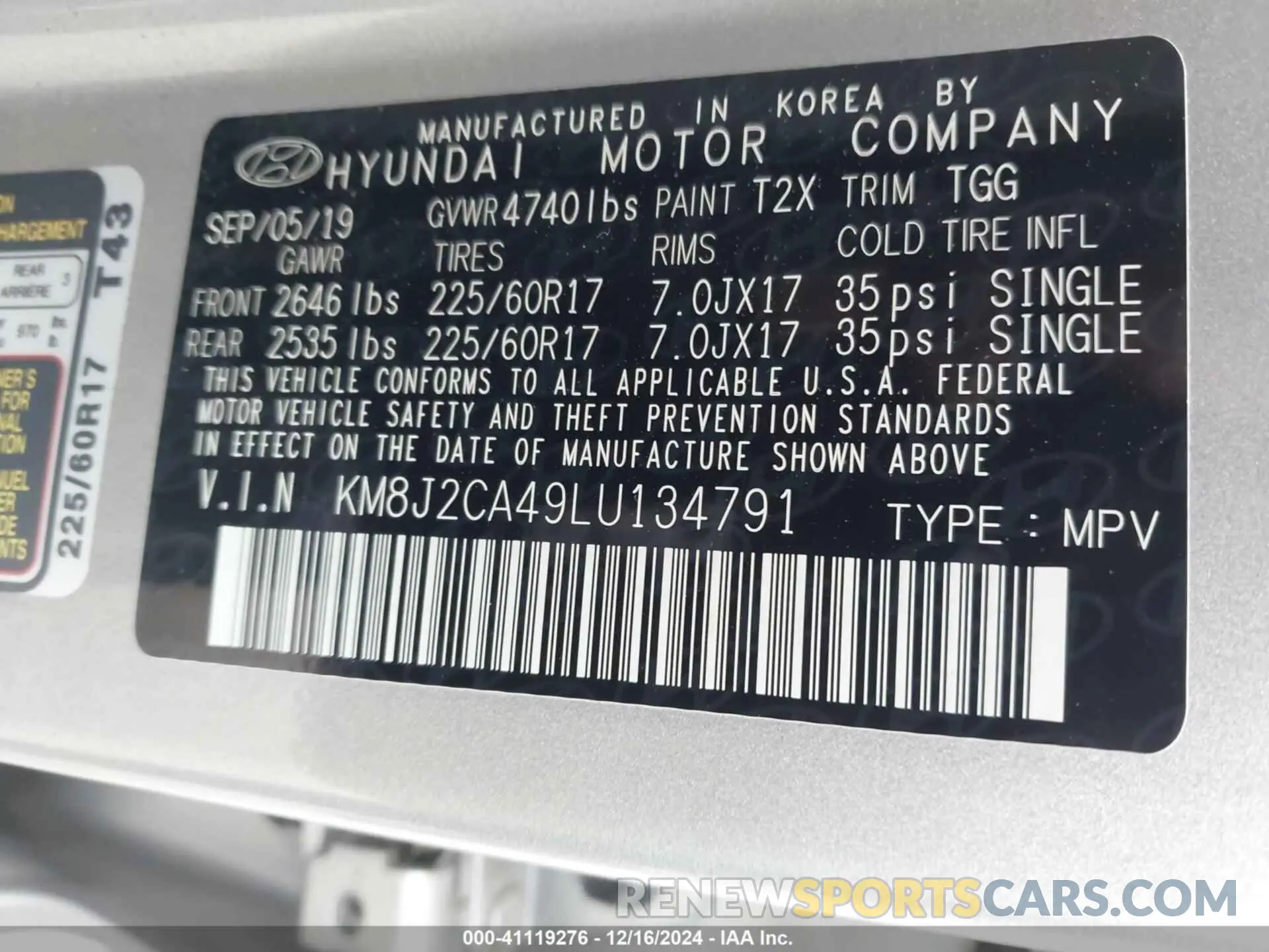 9 Photograph of a damaged car KM8J2CA49LU134791 HYUNDAI TUCSON 2020